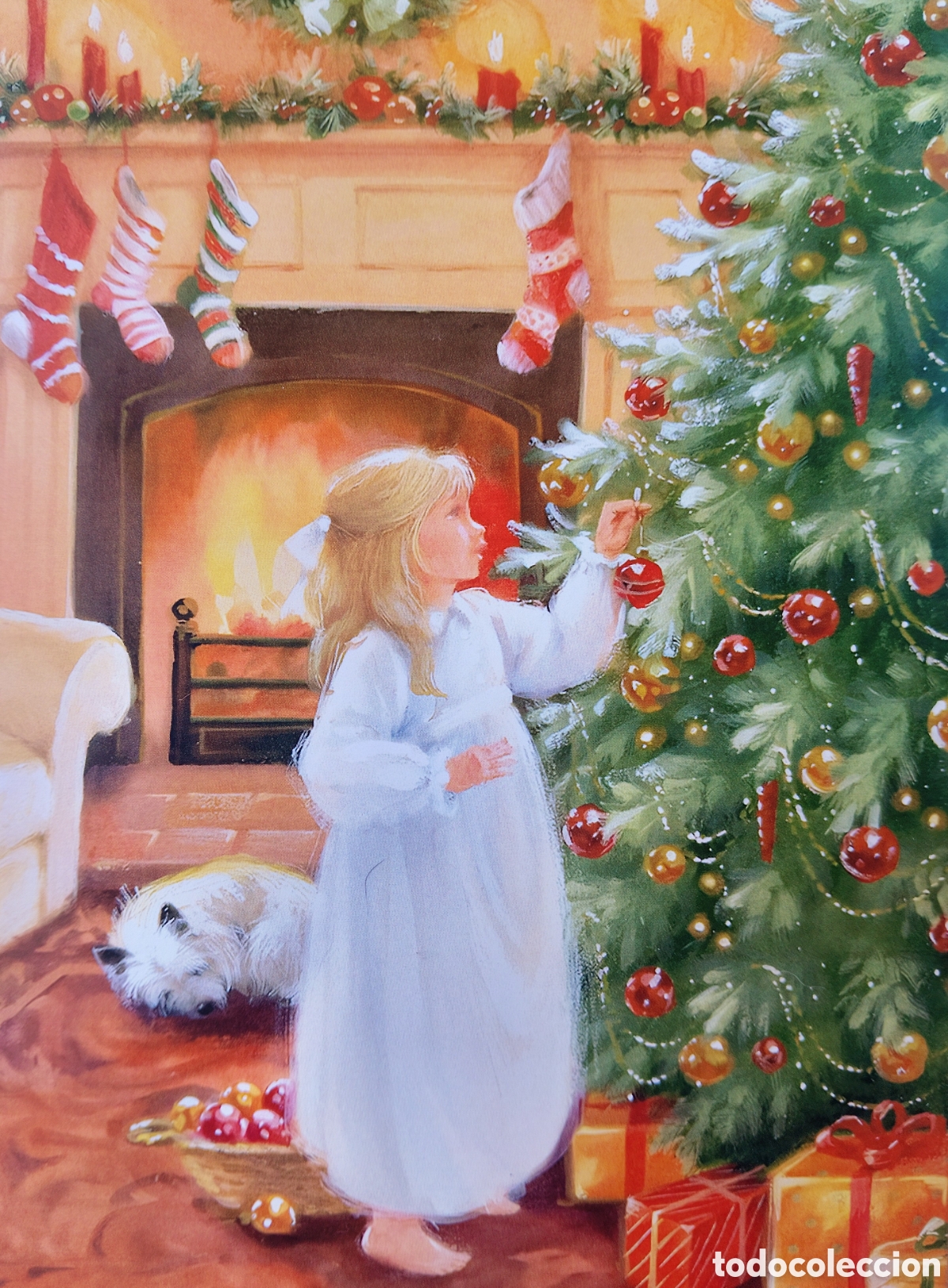 Postales: FELICITACI&Oacute;N NAVIDAD - NI&Ntilde;A PERRITO CHIMENEA - ESTILO SIMILAR LISI MARTIN