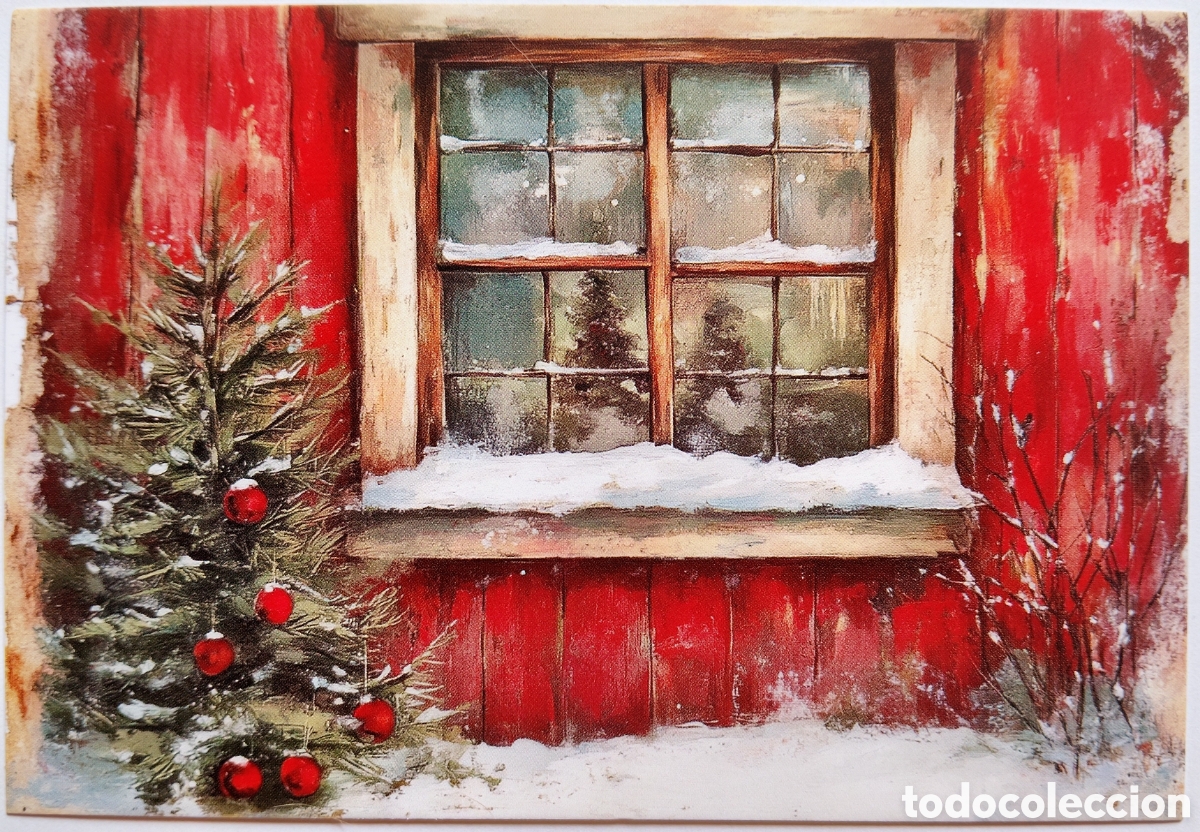 Postales: POSTAL NAVIDAD - &Aacute;RBOL VENTANA PAISAJE NEVADO - ESTILO ANTIGUO