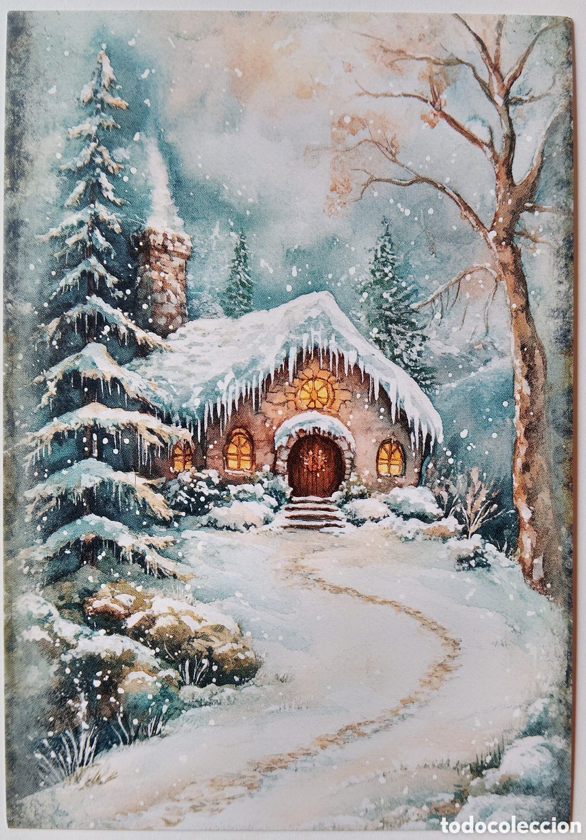 Postales: POSTAL NAVIDAD - CASA CABA&Ntilde;A PAISAJE NEVADO - ESTILO ANTIGUO