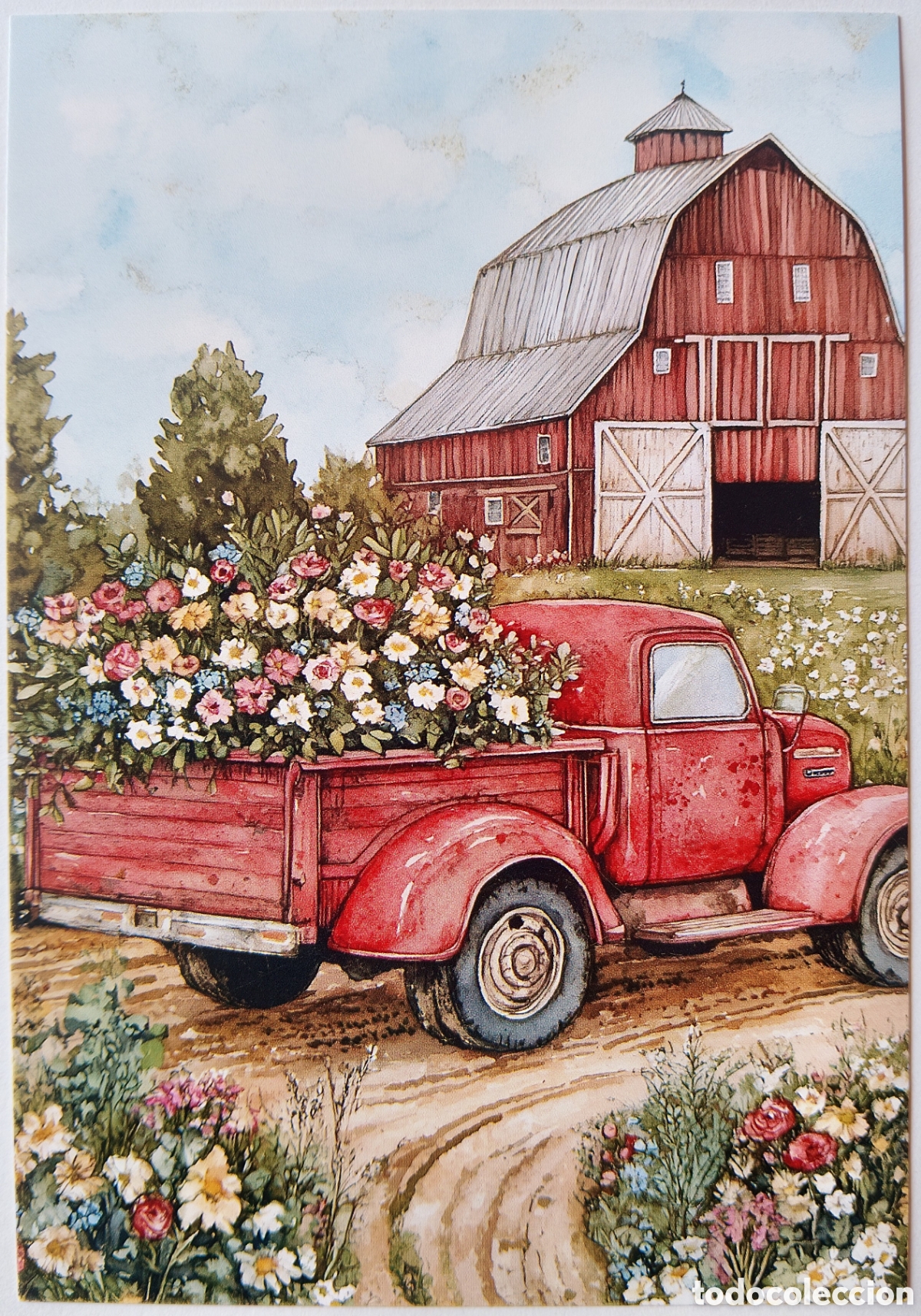 Postales: POSTAL NAVIDAD - GRANERO CAMIONETA FLORES - ESTILO ANTIGUO