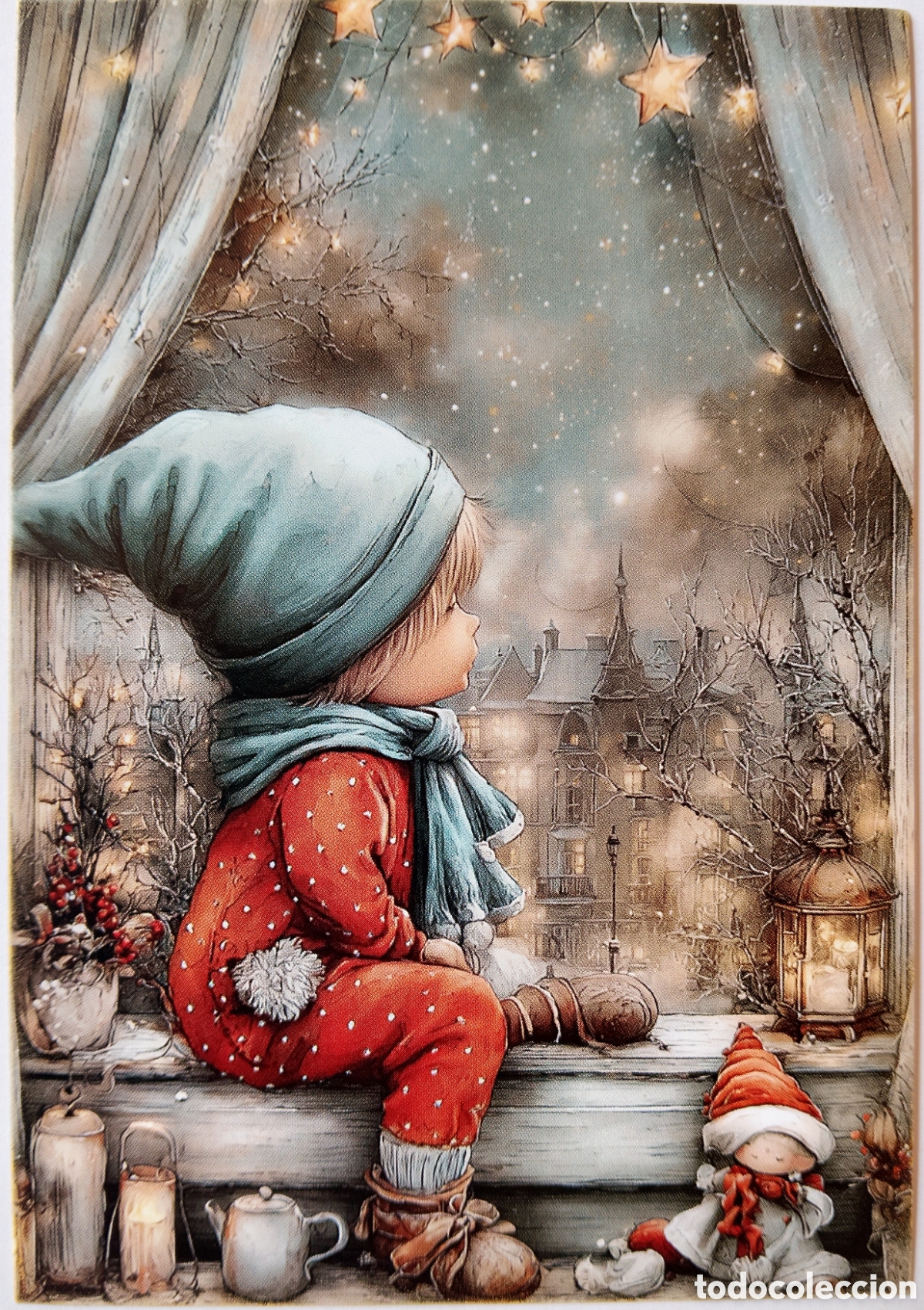 Postales: POSTAL NAVIDAD - NI&Ntilde;O VENTANA ESTRELLAS - ESTILO ANTIGUO