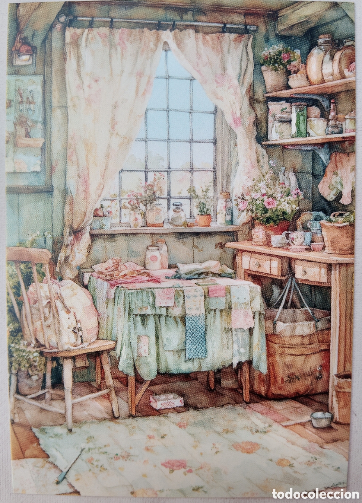 Postales: POSTAL NAVIDAD - ESCENA HOGARE&Ntilde;A HABITACI&Oacute;N MANUALIDADES - ESTILO ANTIGUO