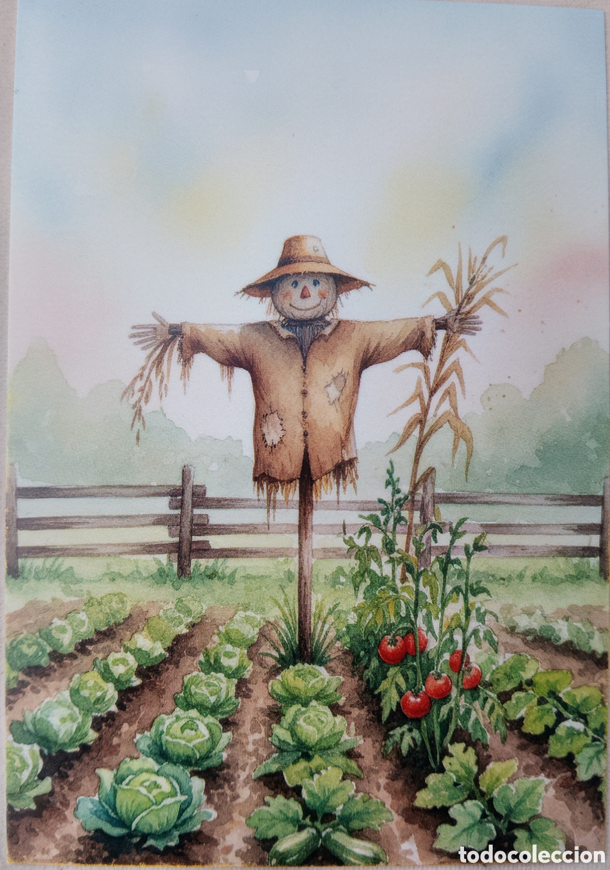 Postales: POSTAL NAVIDAD - ESPANTAP&Aacute;JAROS HUERTO LECHUGAS TOMATES - ESTILO ANTIGUO
