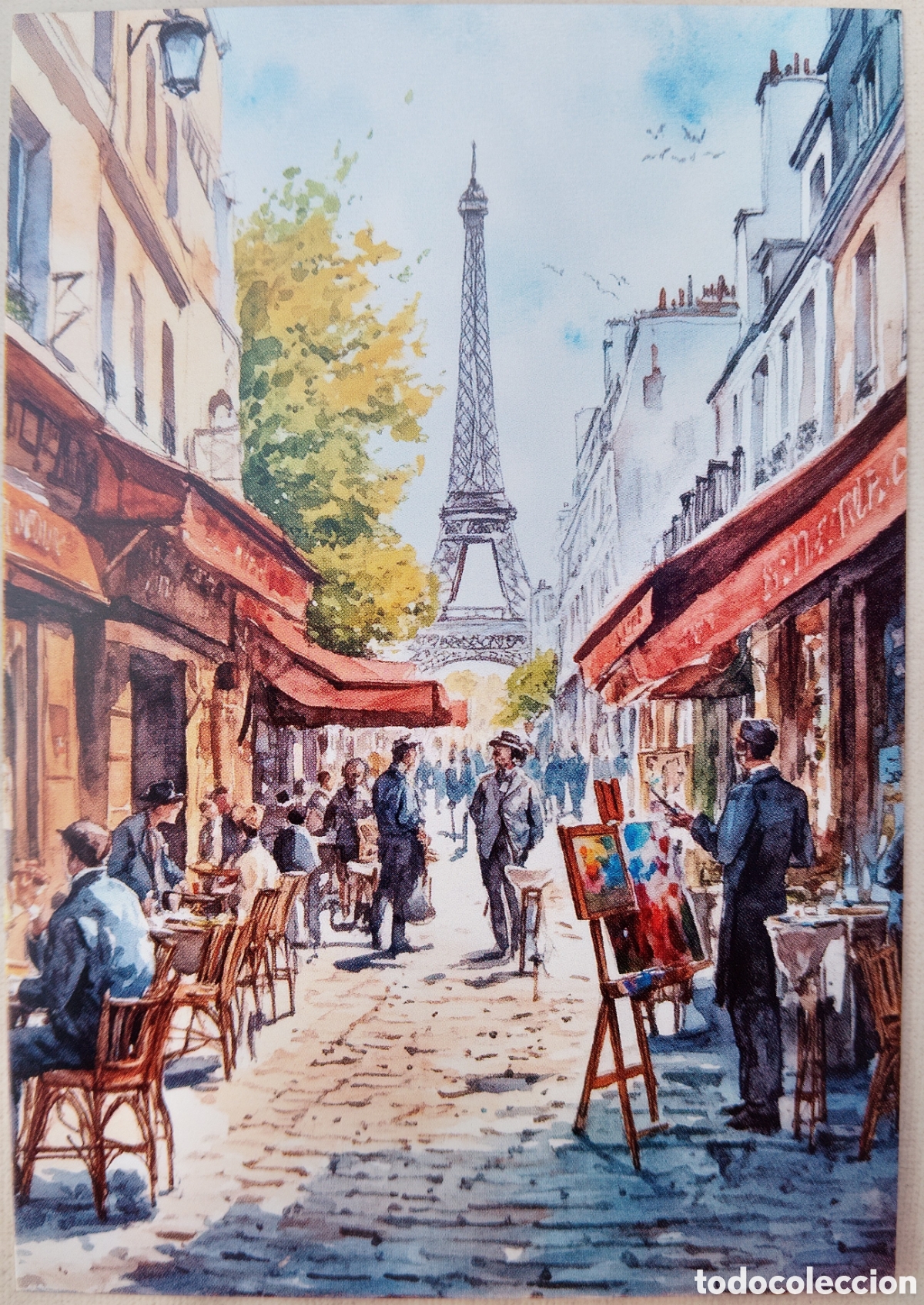 Postales: POSTAL NAVIDAD - PAR&Iacute;S CALLE CAF&Eacute;S PINTORES TORRE EIFFEL - ESTILO ANTIGUO
