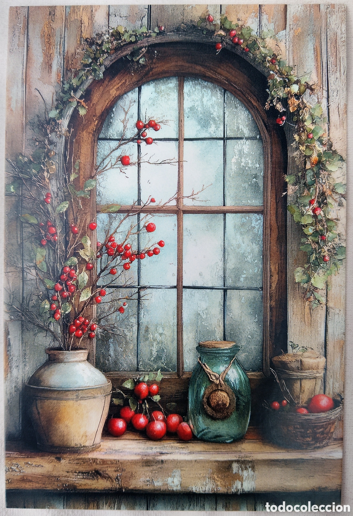 Postales: POSTAL NAVIDAD - DETALLE VENTANA ADORNOS PAISAJE NEVADO - ESTILO ANTIGUO