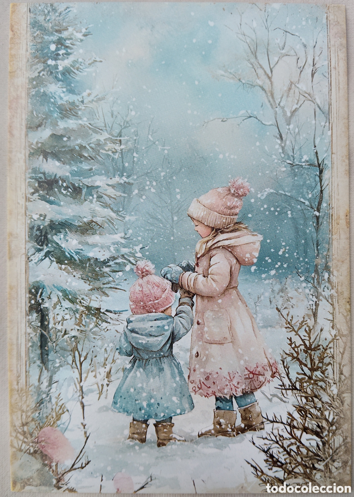 Postales: POSTAL NAVIDAD - NI&Ntilde;AS PAISAJE NEVADO - ESTILO ANTIGUO