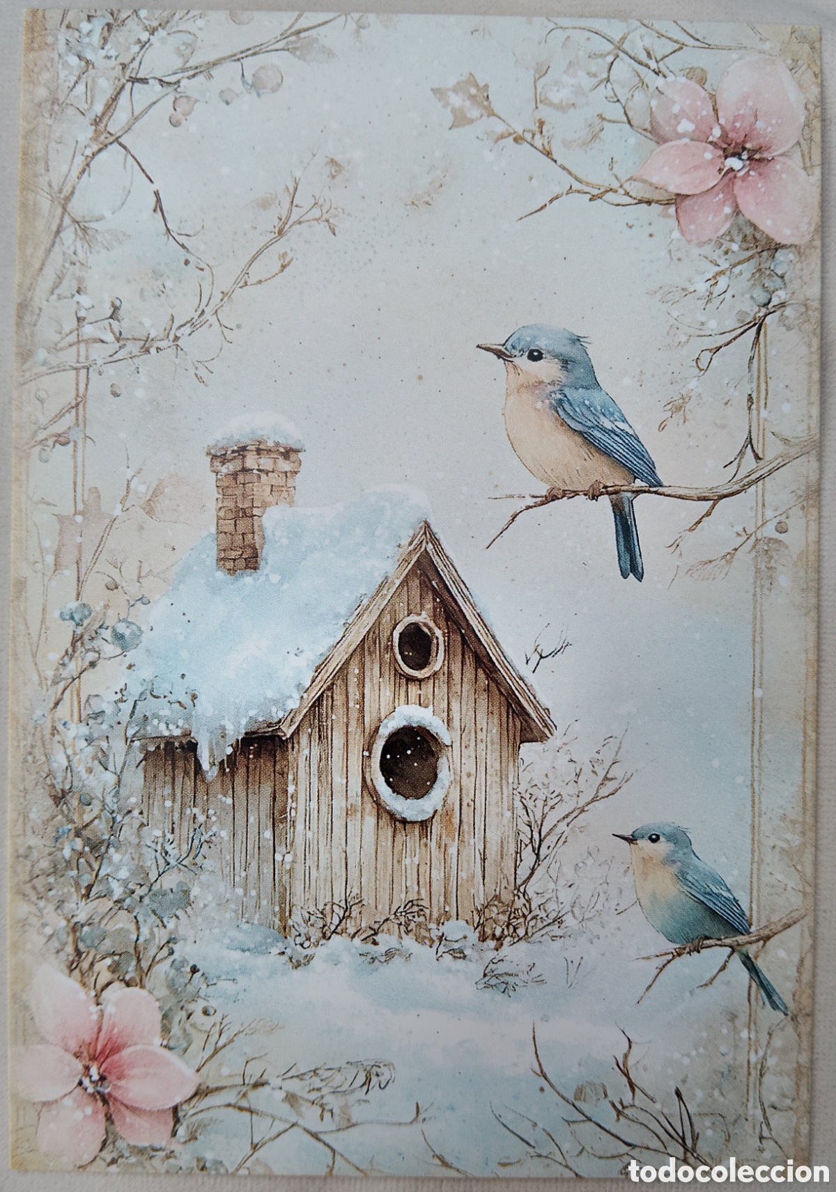 Postales: POSTAL NAVIDAD - PAJARITOS NIDO PAISAJE NEVADO - ESTILO ANTIGUO