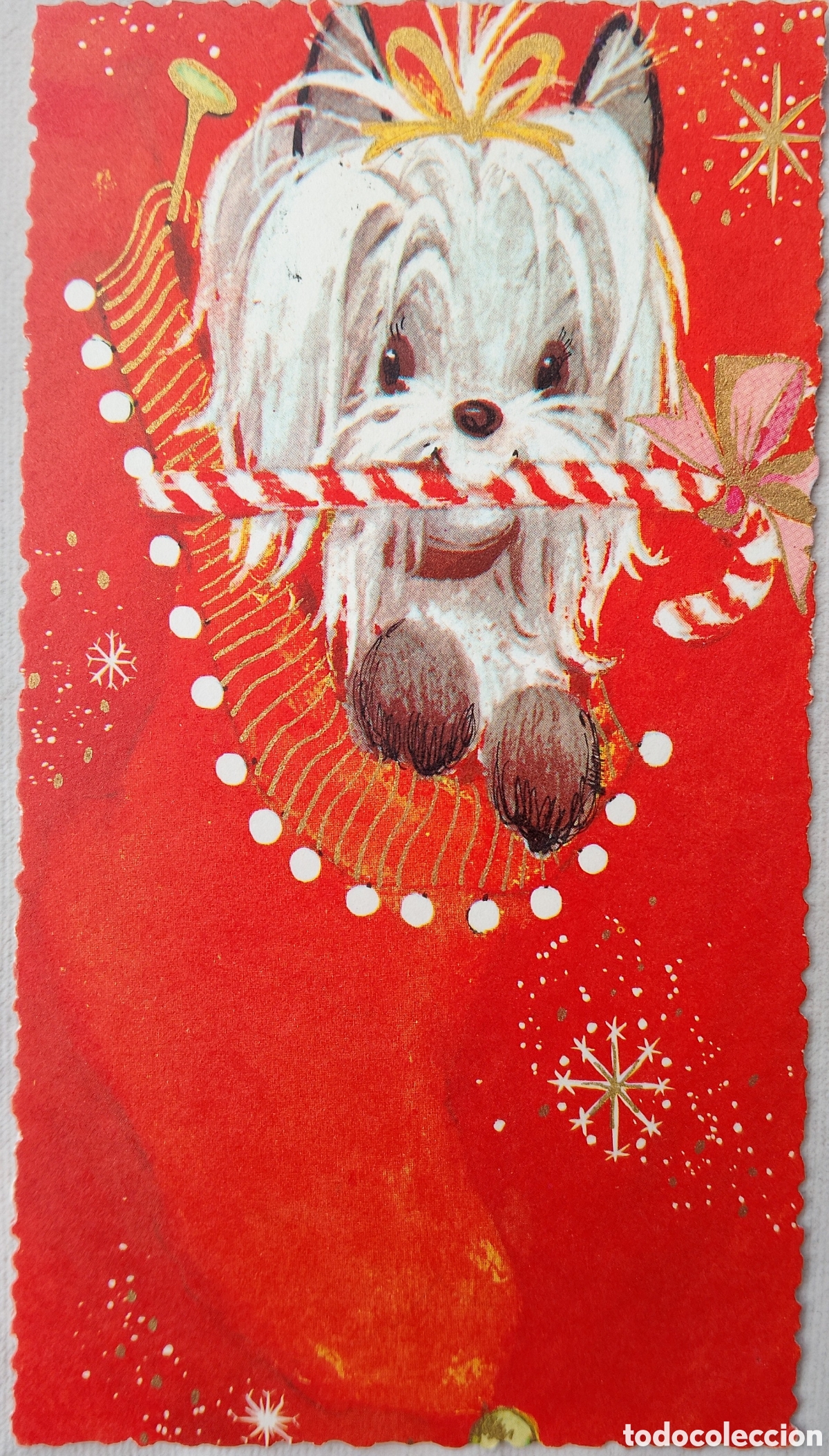 Postales: FELICITACI&Oacute;N NAVIDAD ANTIGUA - PERRITO BAST&Oacute;N CARAMELO