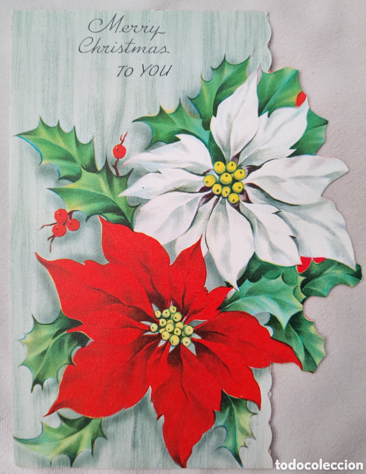 Postales: FELICITACI&Oacute;N NAVIDAD ANTIGUA TROQUELADA - FLORES DE PASCUA