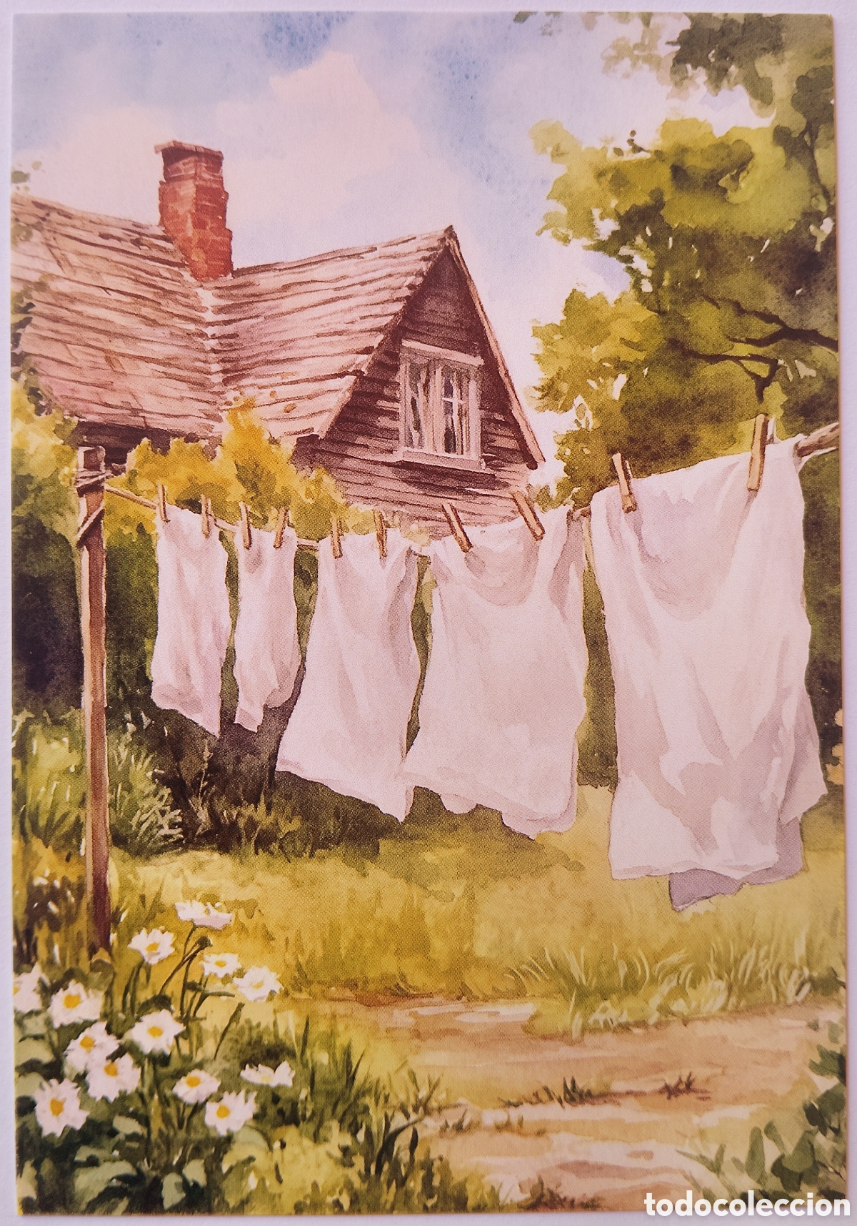Postales: POSTAL NAVIDAD - CASA COTTAGE ROPA TENDIDA - ESTILO ANTIGUO