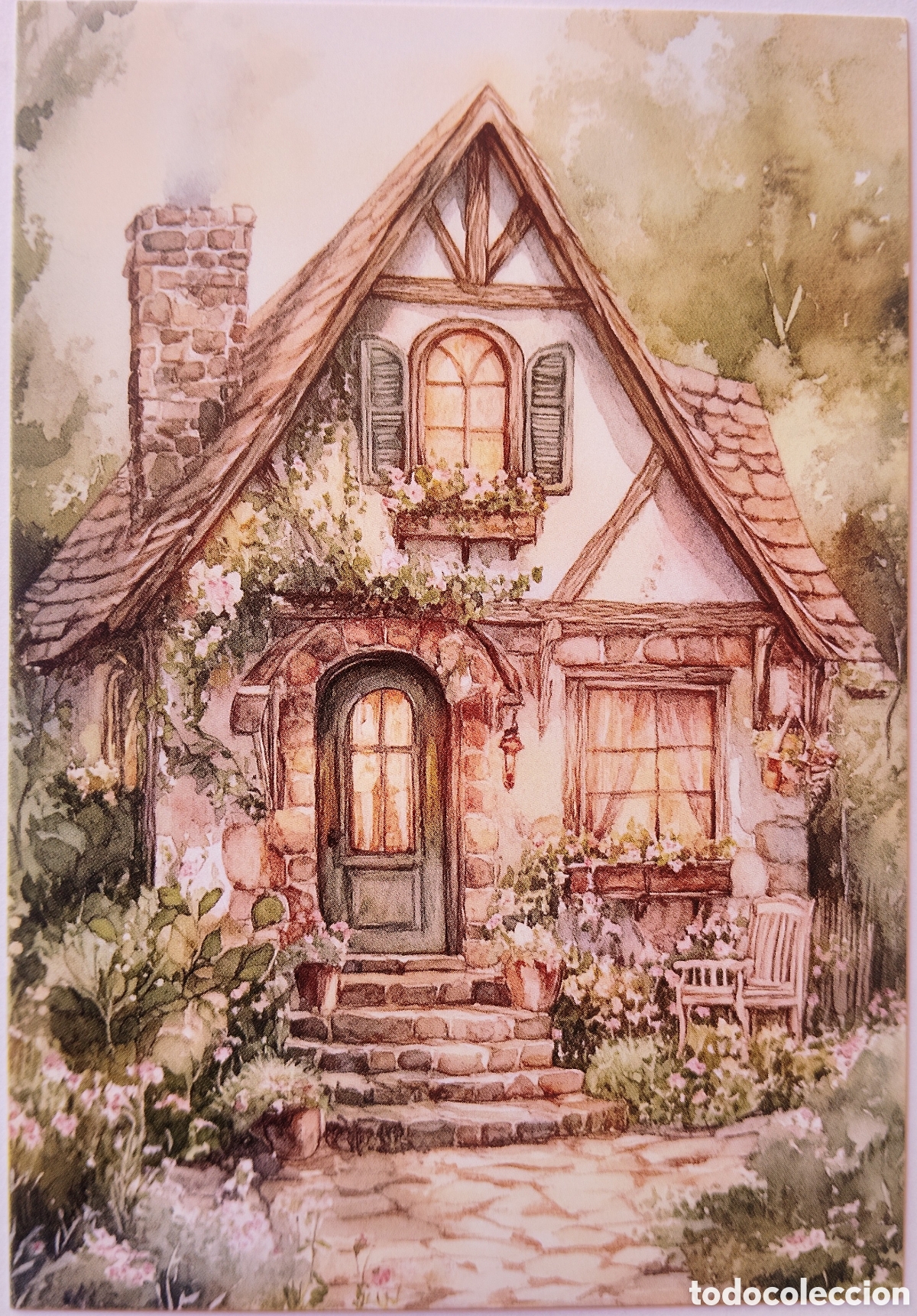 Postales: POSTAL NAVIDAD - CASA COTTAGE JARD&Iacute;N - ESTILO ANTIGUO
