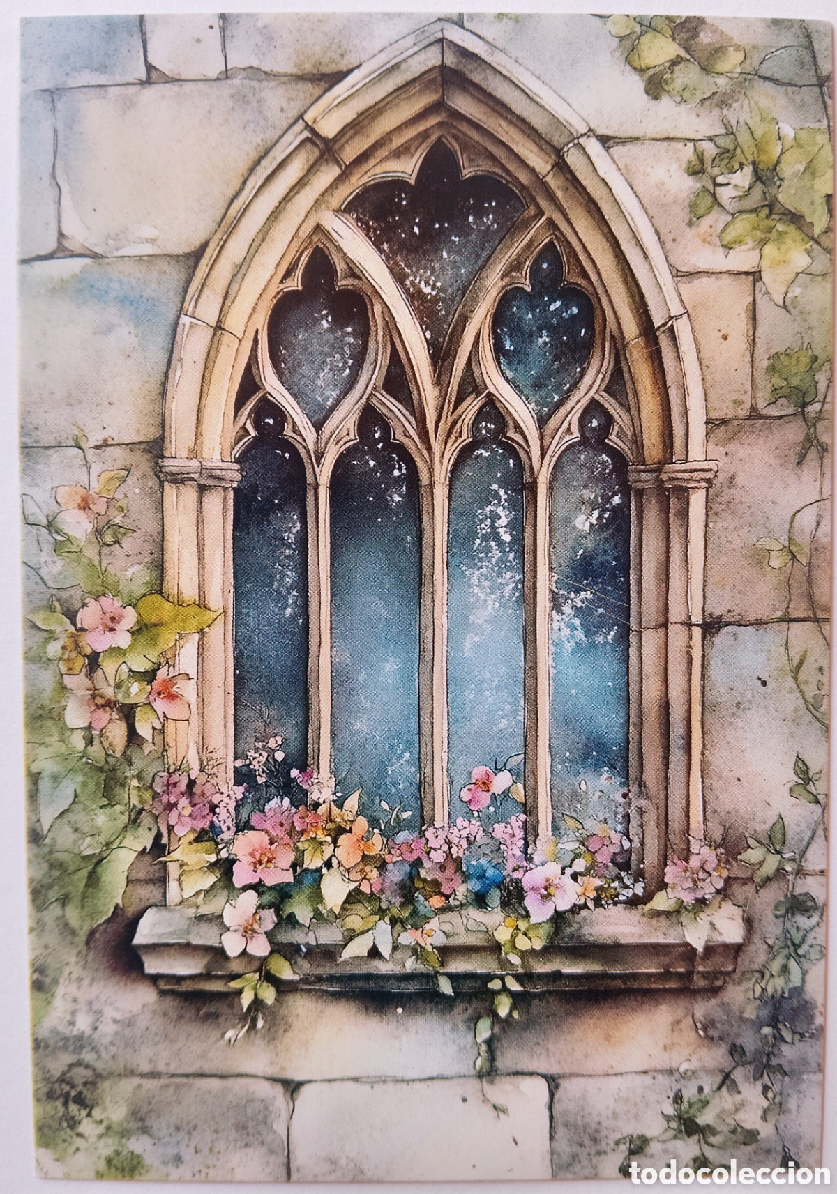 Postales: POSTAL NAVIDAD - DETALLE VENTANA G&Oacute;TICA FLORES - ESTILO ANTIGUO