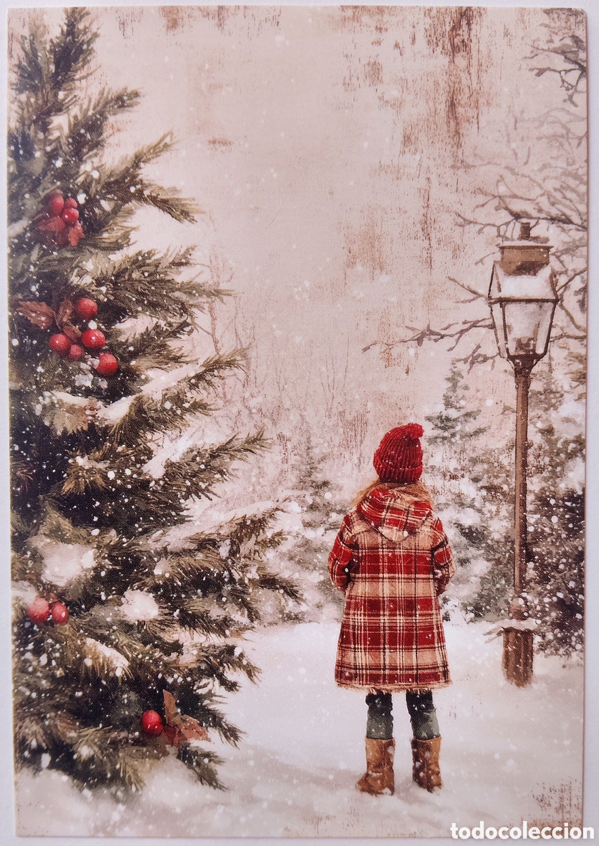 Postales: POSTAL NAVIDAD - &Aacute;RBOL CHICA PAISAJE NEVADO - ESTILO ANTIGUO
