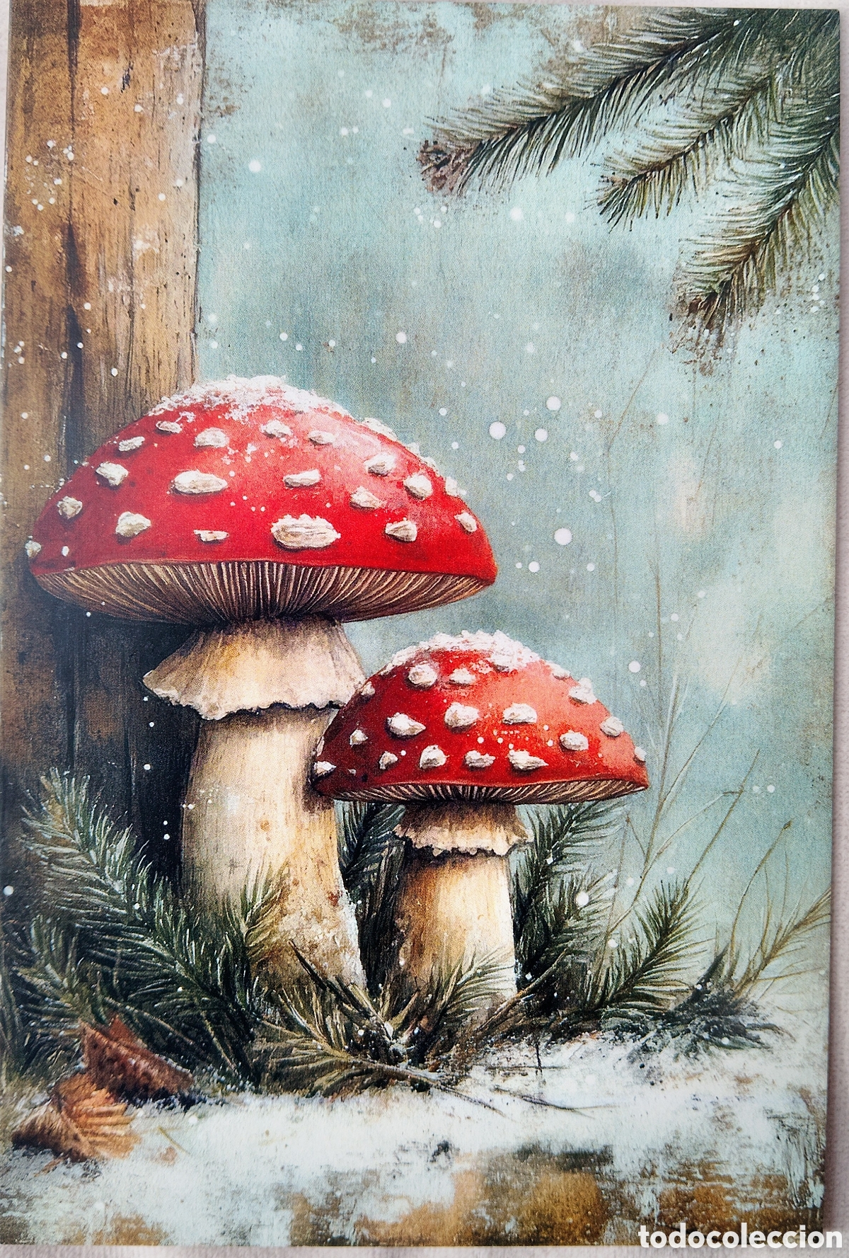 Postales: POSTAL NAVIDAD - DETALLE SETAS PAISAJE NEVADO - ESTILO ANTIGUO