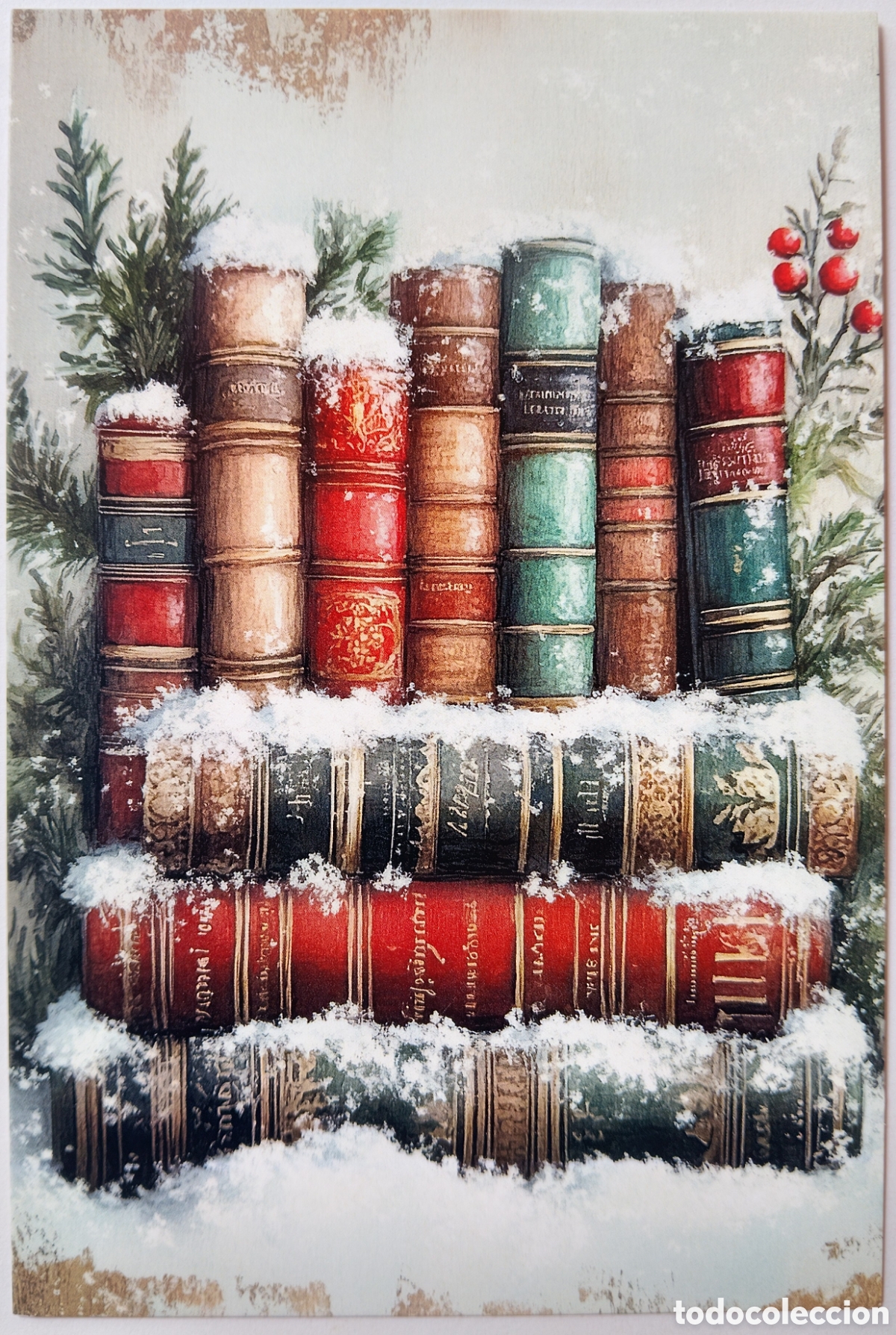 Postales: POSTAL NAVIDAD - DETALLE LIBROS PAISAJE NEVADO - ESTILO ANTIGUO