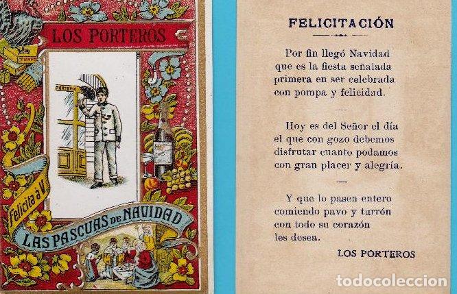 Postales: FELICITACI&Oacute;N NAVIDE&Ntilde;A: LOS PORTEROS FELICITA A V. LAS PASCUAS DE NAVIDAD, SIN FECHA.
