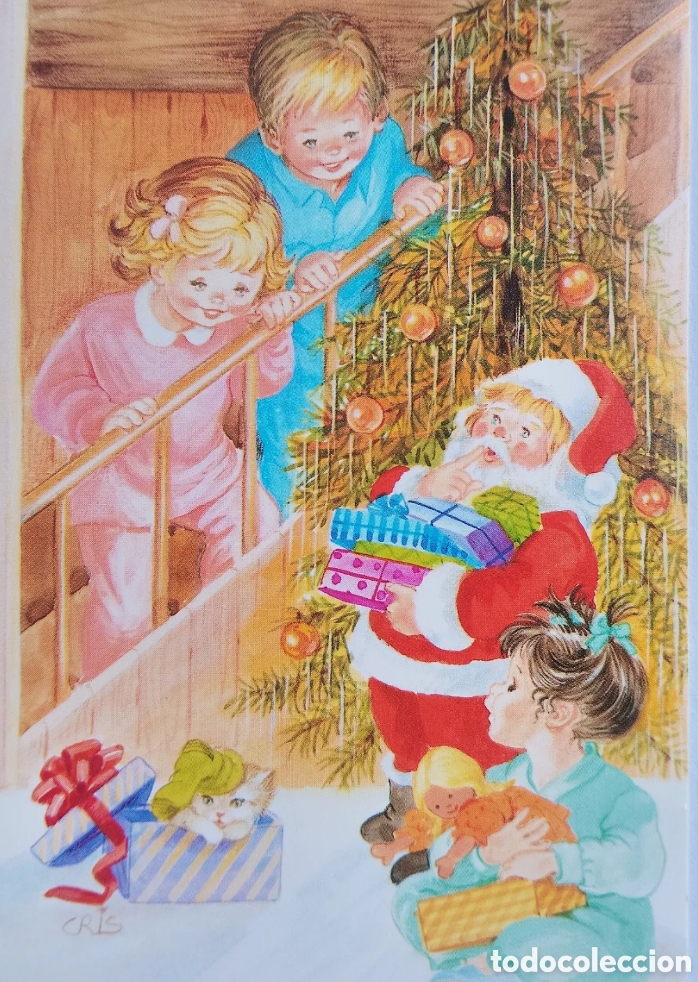 Postales: FELICITACI&Oacute;N NAVIDAD - CRIS - EDICROMO - PAP&Aacute; NOEL NI&Ntilde;OS GATITO