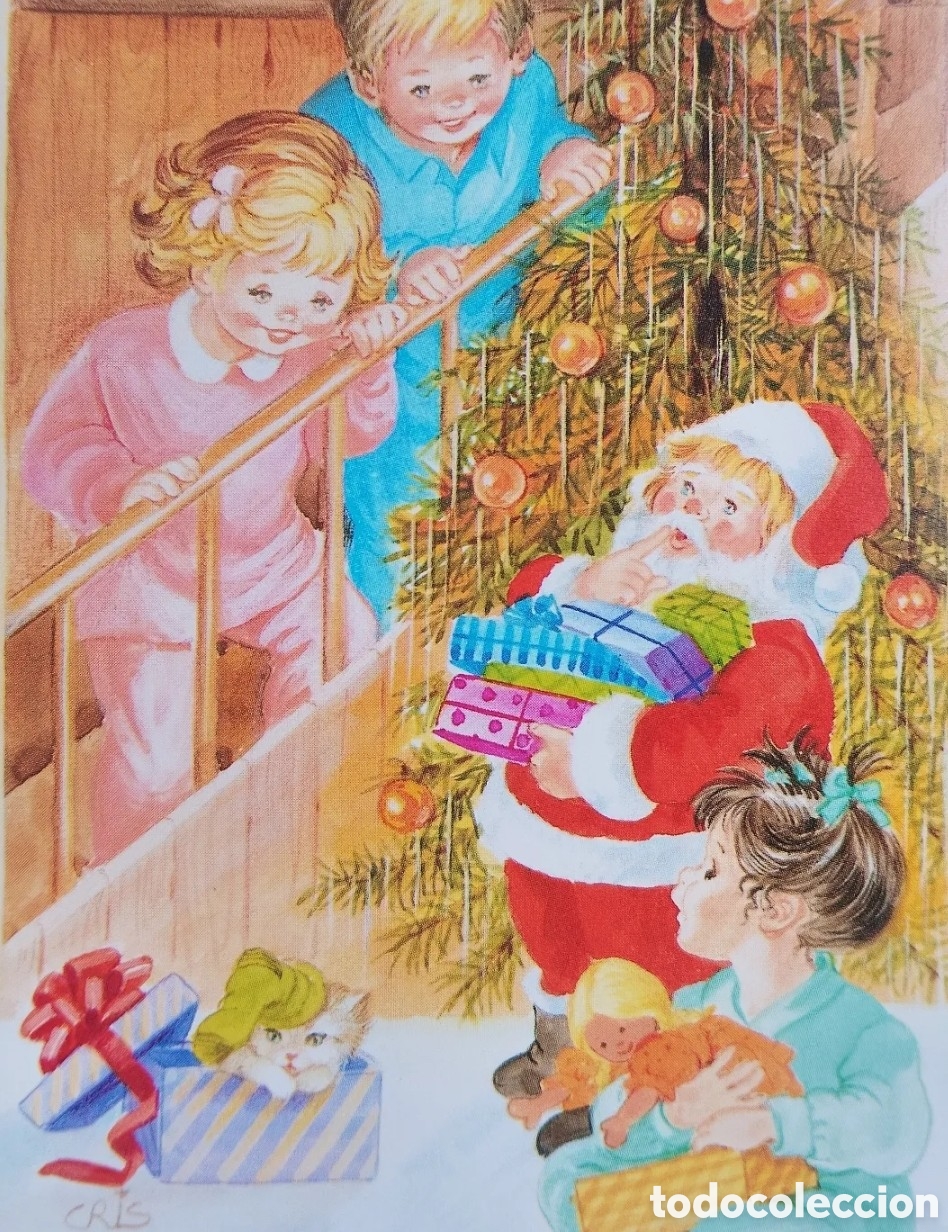 Postales: FELICITACI&Oacute;N NAVIDAD - CRIS - EDICROMO - PAP&Aacute; NOEL NI&Ntilde;OS GATITO