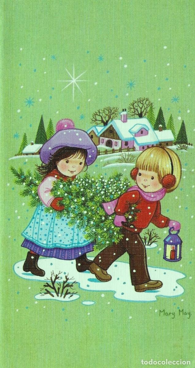 Postales: 7006P - MARY MAY- EDICIONES COLECCI&Oacute;N PERLA 2B.7767.B - NI&Ntilde;OS LLEVANDO ABETO, DIPTICA 16X8 CM- 1984