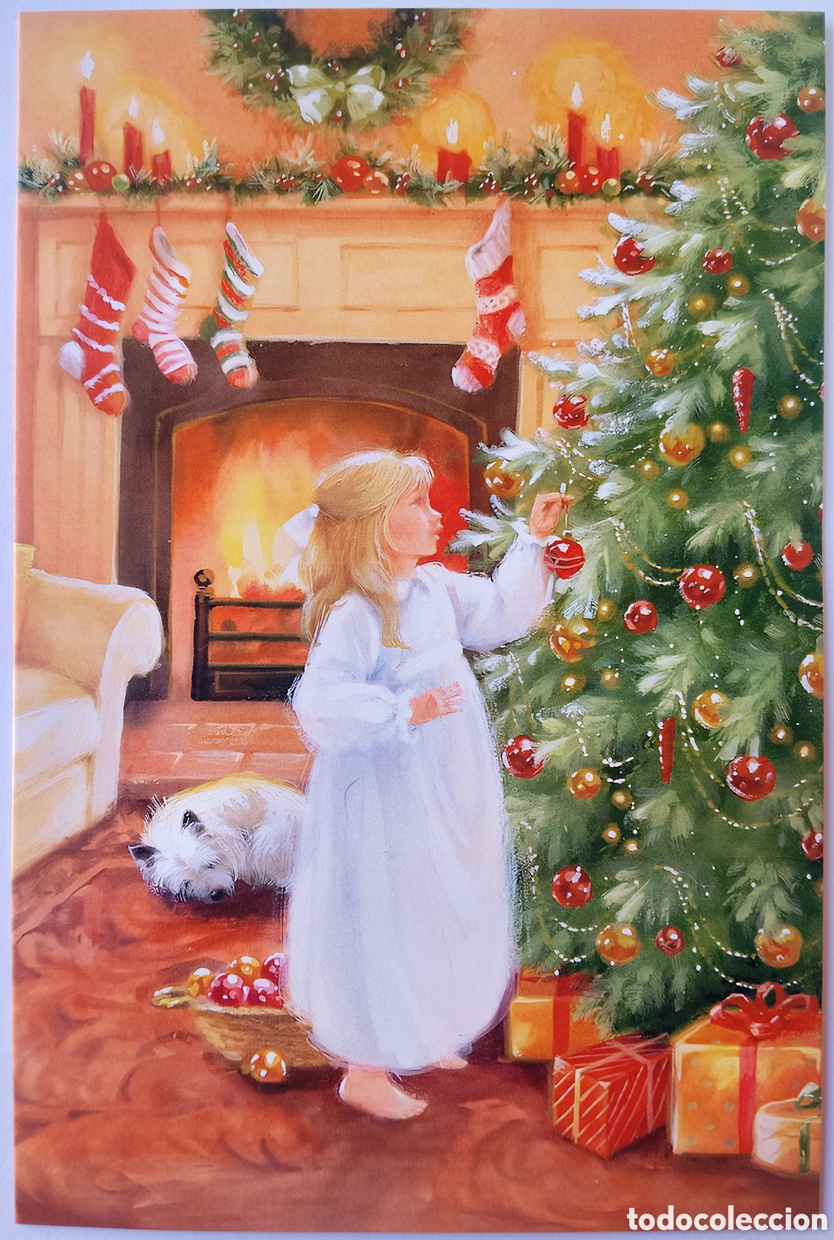 Postales: FELICITACI&Oacute;N NAVIDAD - ESTILO SIMILAR LISI MARTIN - NI&Ntilde;A PERRITO CHIMENEA