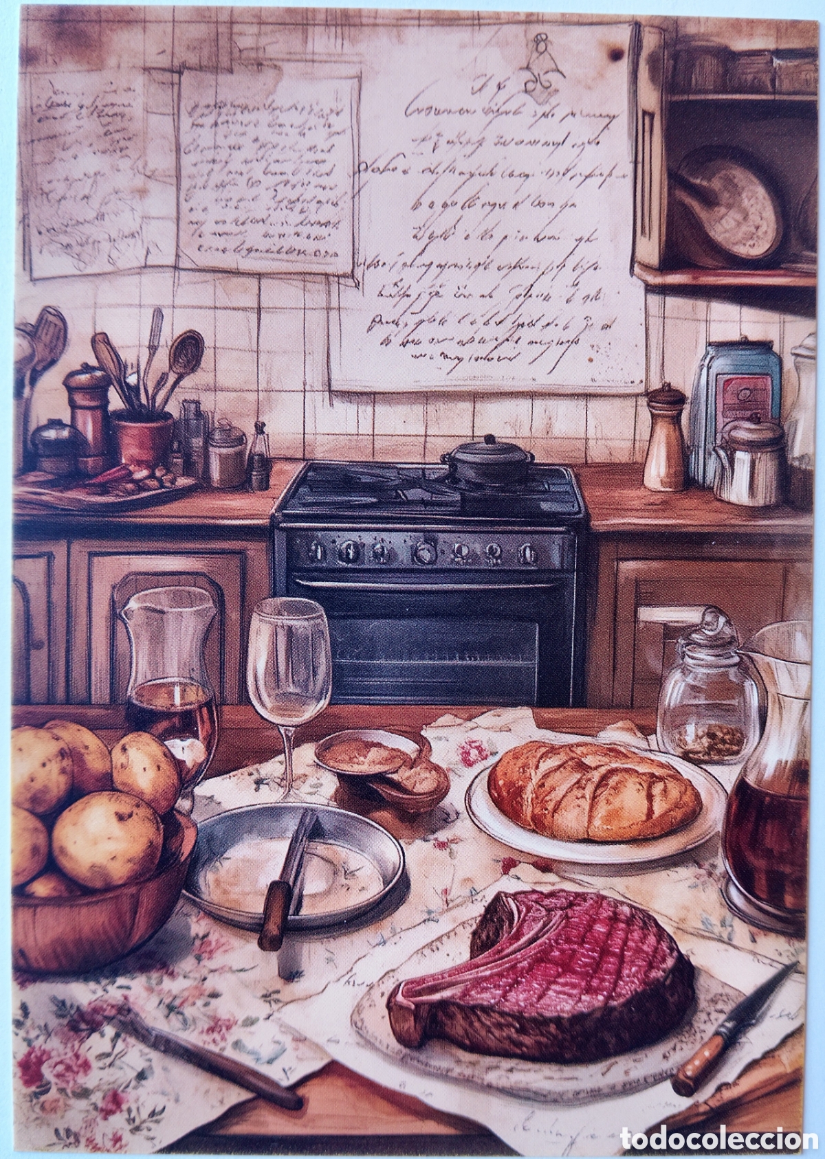 Postales: POSTAL NAVIDAD - ESCENA HOGARE&Ntilde;A COCINA - ESTILO ANTIGUO