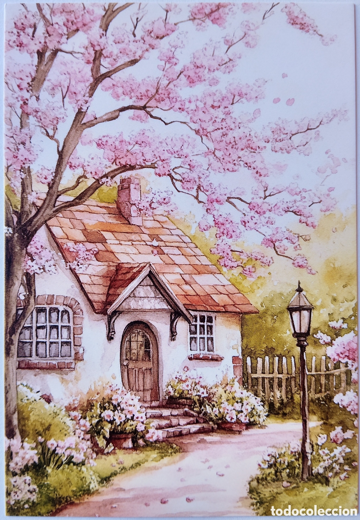 Postales: POSTAL NAVIDAD - CASA COTTAGE JARD&Iacute;N FLORES - ESTILO ANTIGUO