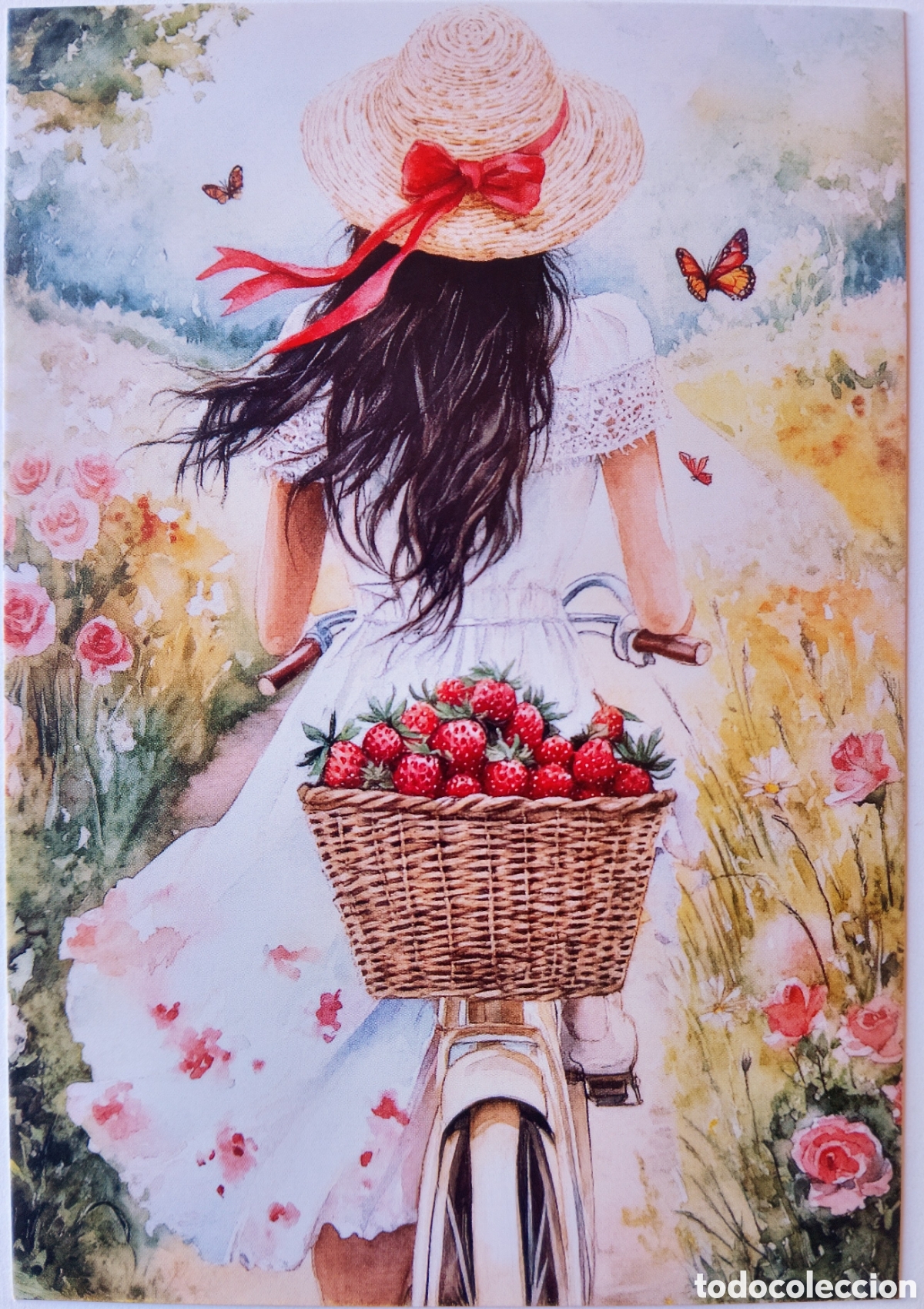 Postales: POSTAL NAVIDAD - CHICA BICICLETA BICI FRESAS - ESTILO ANTIGUO