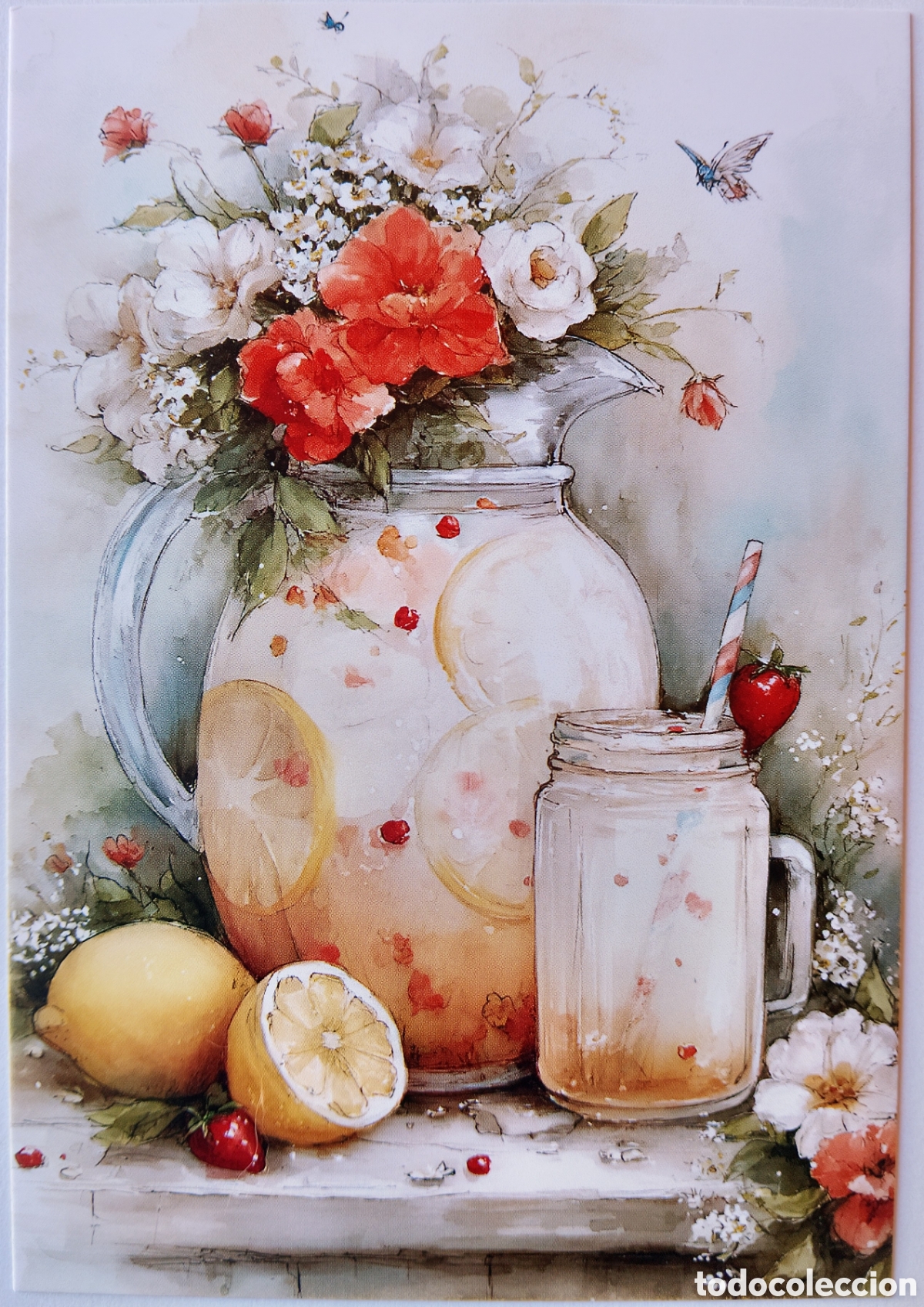 Postales: POSTAL NAVIDAD - DETALLE JARRA LIMONADA FLORES - ESTILO ANTIGUO