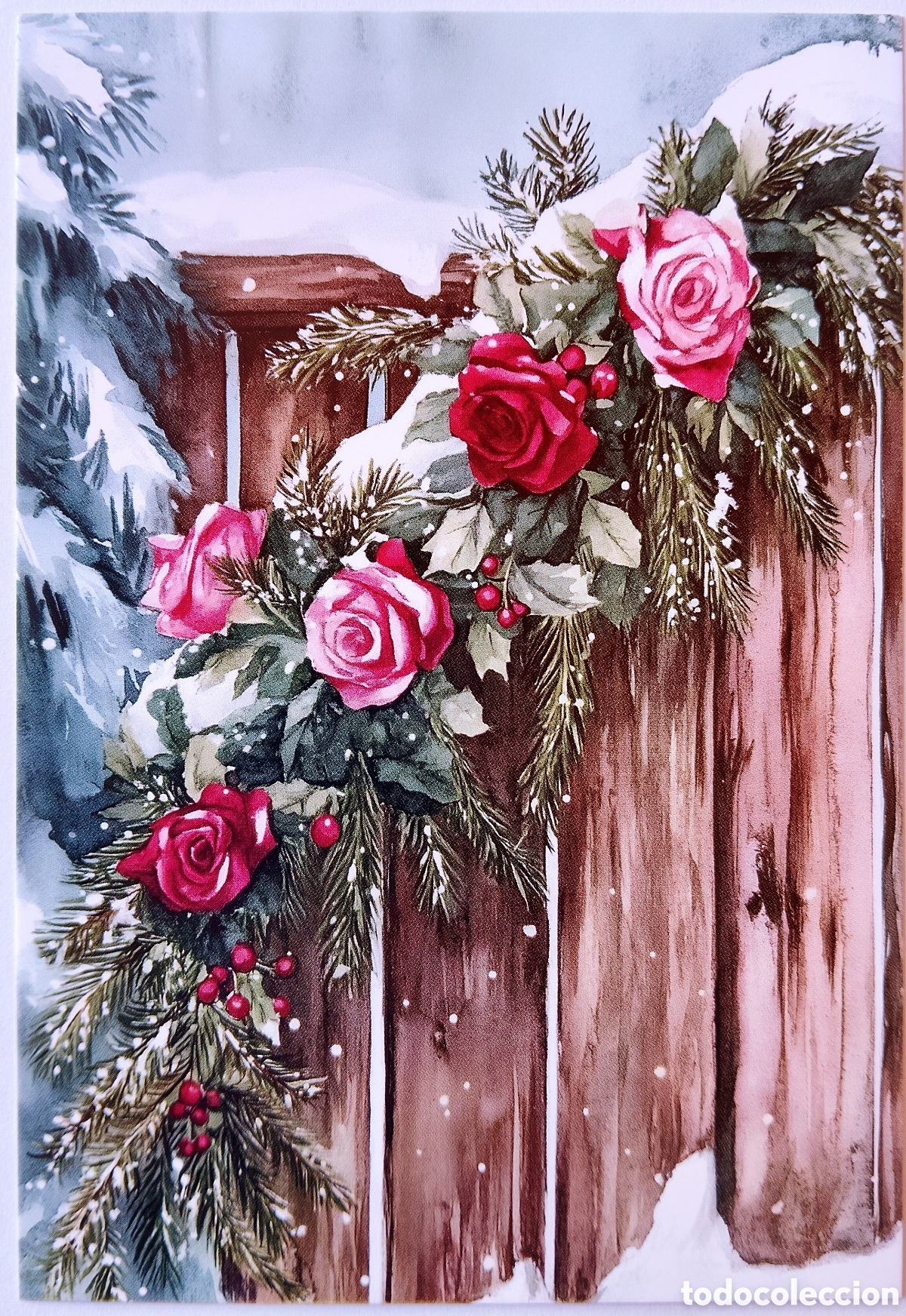 Postales: POSTAL NAVIDAD - DETALLE VALLA ROSAS PAISAJE NEVADO - ESTILO ANTIGUO