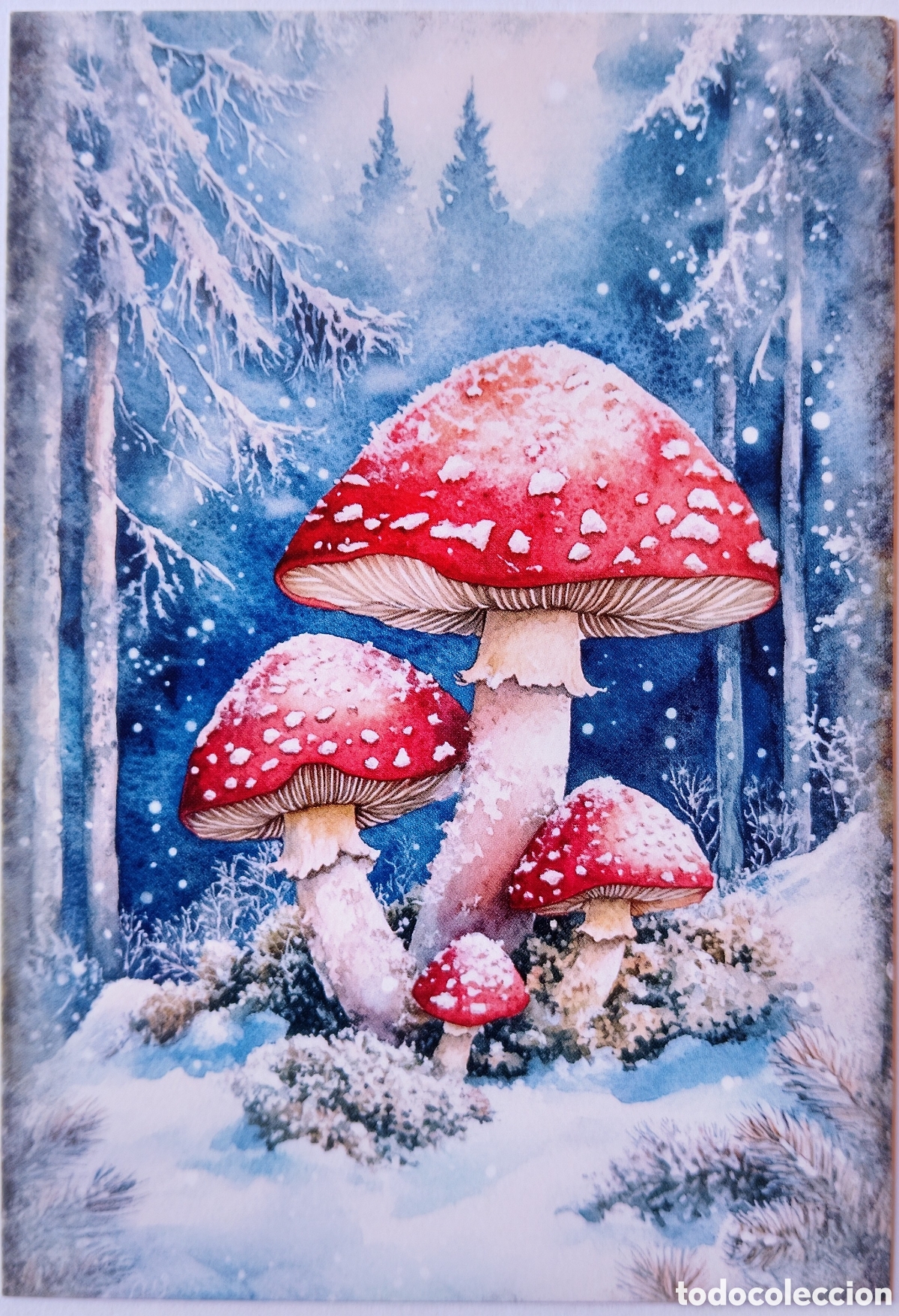 Postales: POSTAL NAVIDAD - DETALLE SETAS PAISAJE NEVADO - ESTILO ANTIGUO