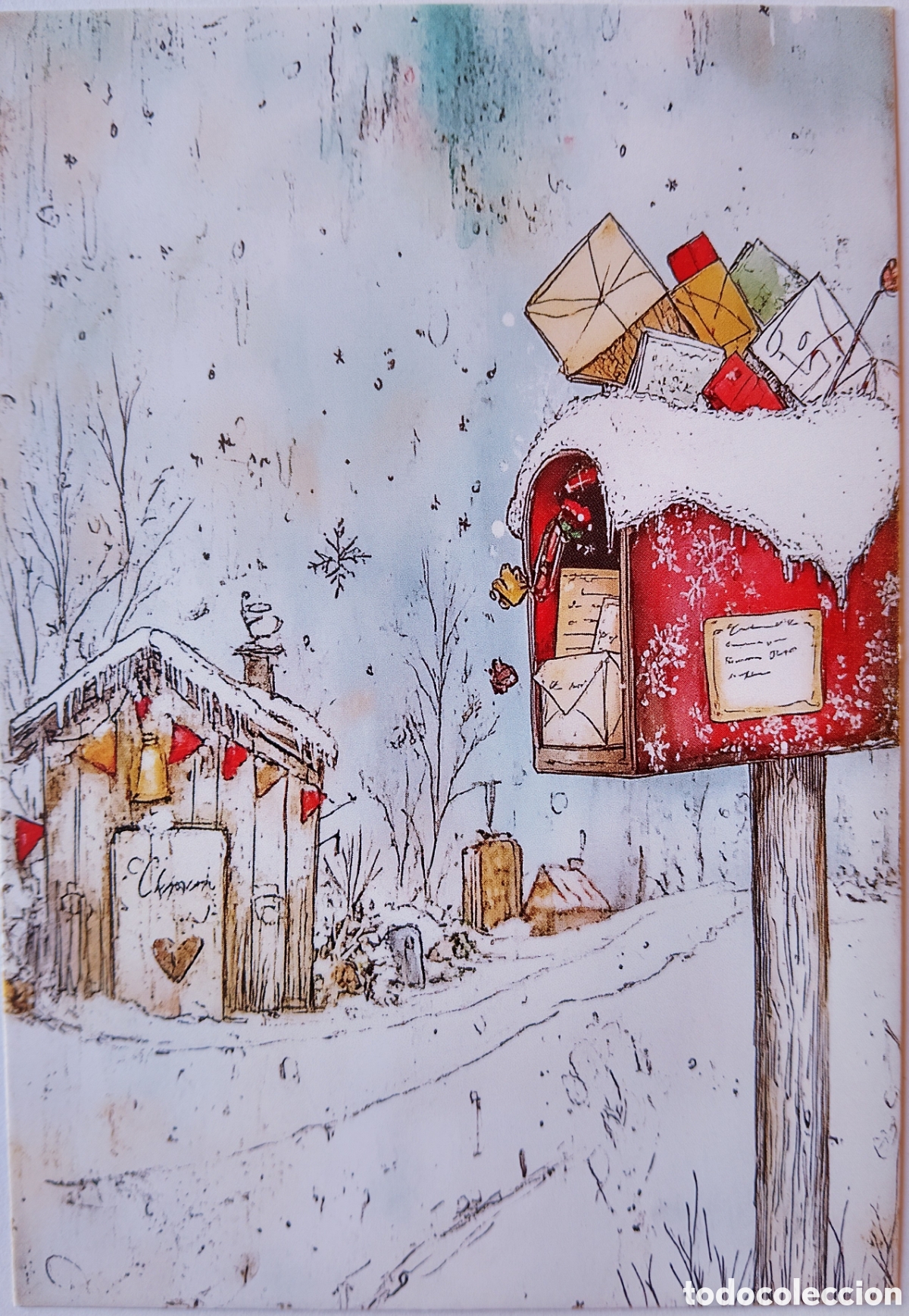 Postales: POSTAL NAVIDAD - BUZ&Oacute;N PAISAJE NEVADO - ESTILO ANTIGUO