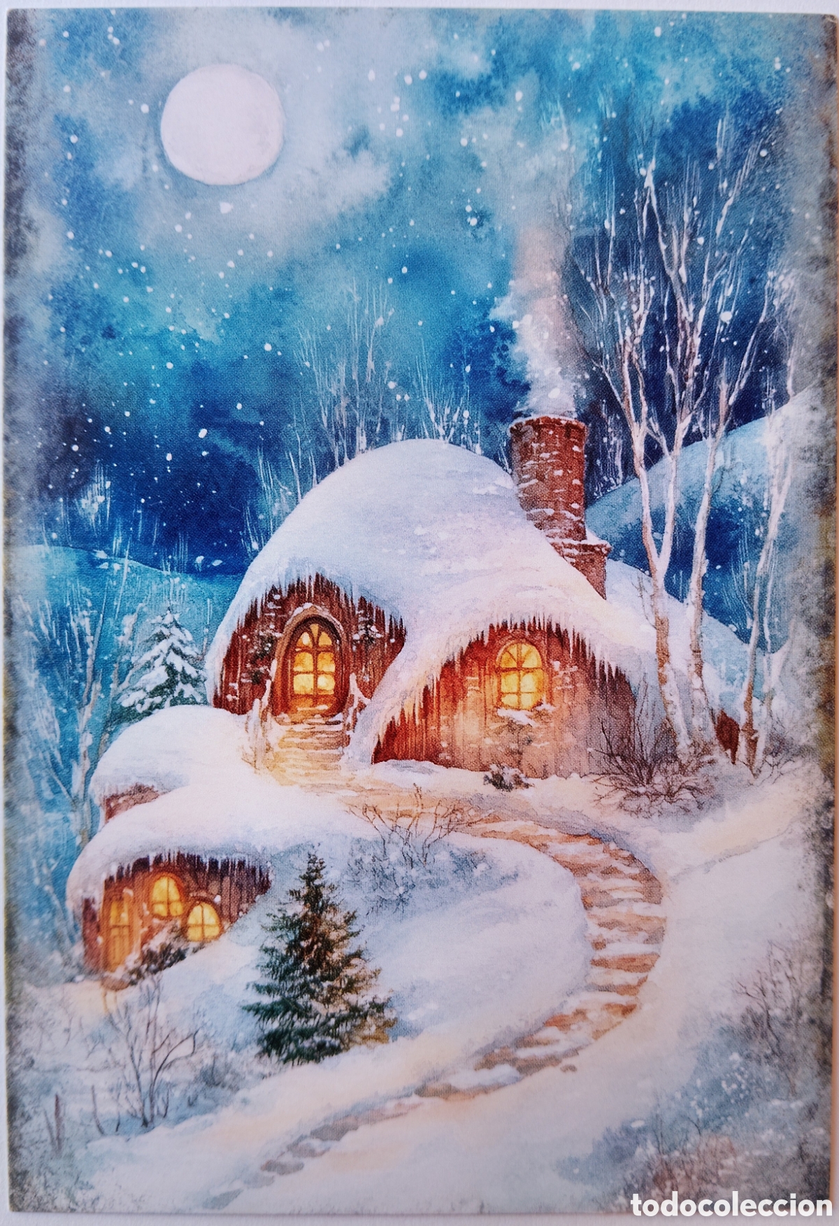 Postales: POSTAL NAVIDAD - CASA CABA&Ntilde;A PAISAJE NEVADO - ESTILO ANTIGUO