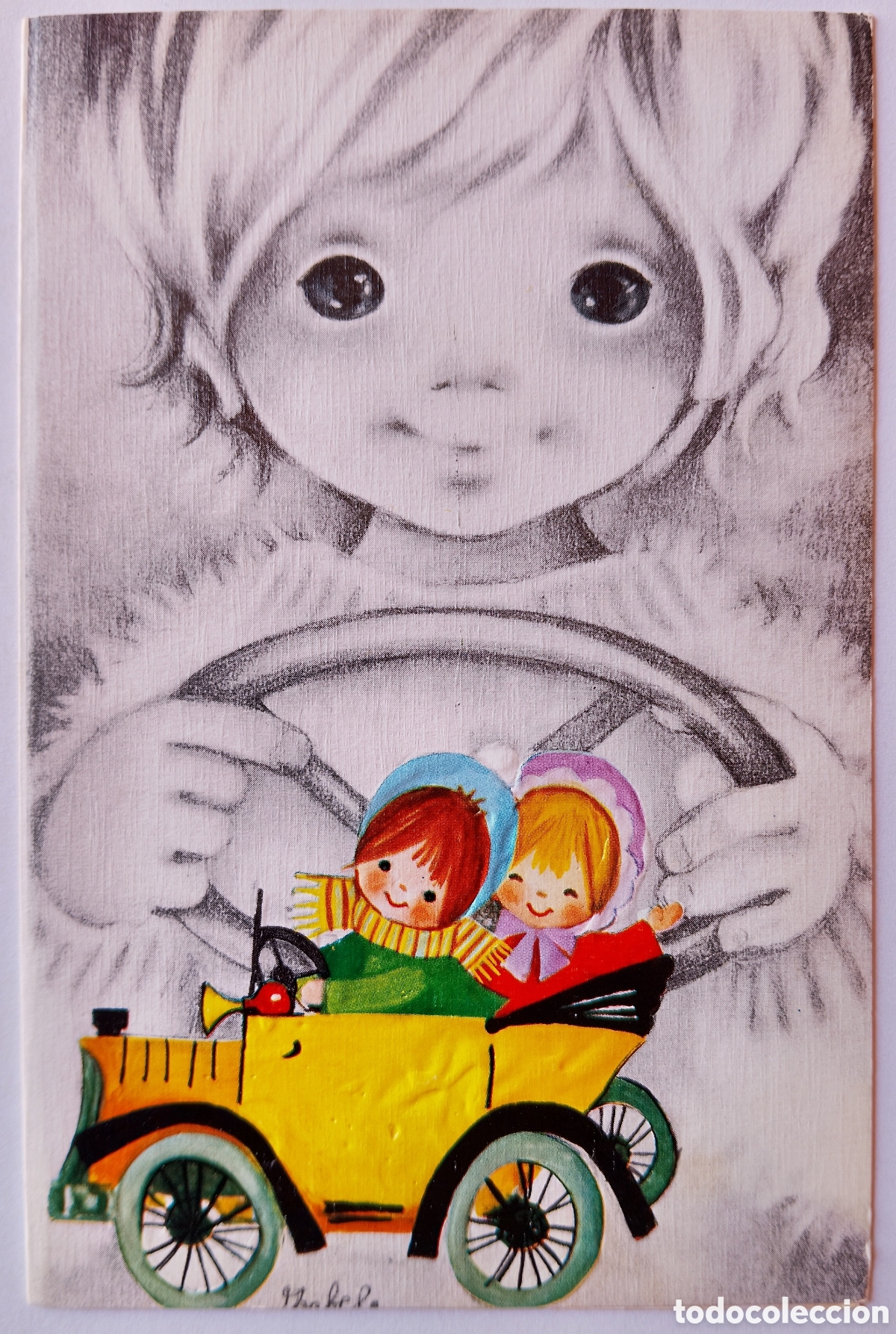 Postales: FELICITACI&Oacute;N NAVIDAD RELIEVE - ISABEL - EDICIONES ORTIZ - NI&Ntilde;OS COCHE ANTIGUO