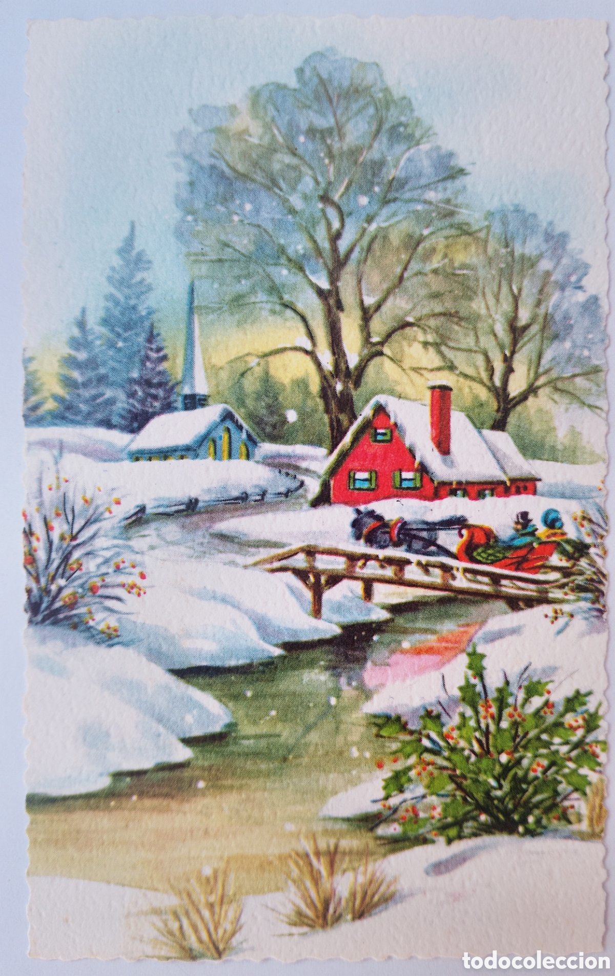 Postales: FELICITACI&Oacute;N NAVIDAD ANTIGUA - R&Iacute;O PAISAJE NEVADO