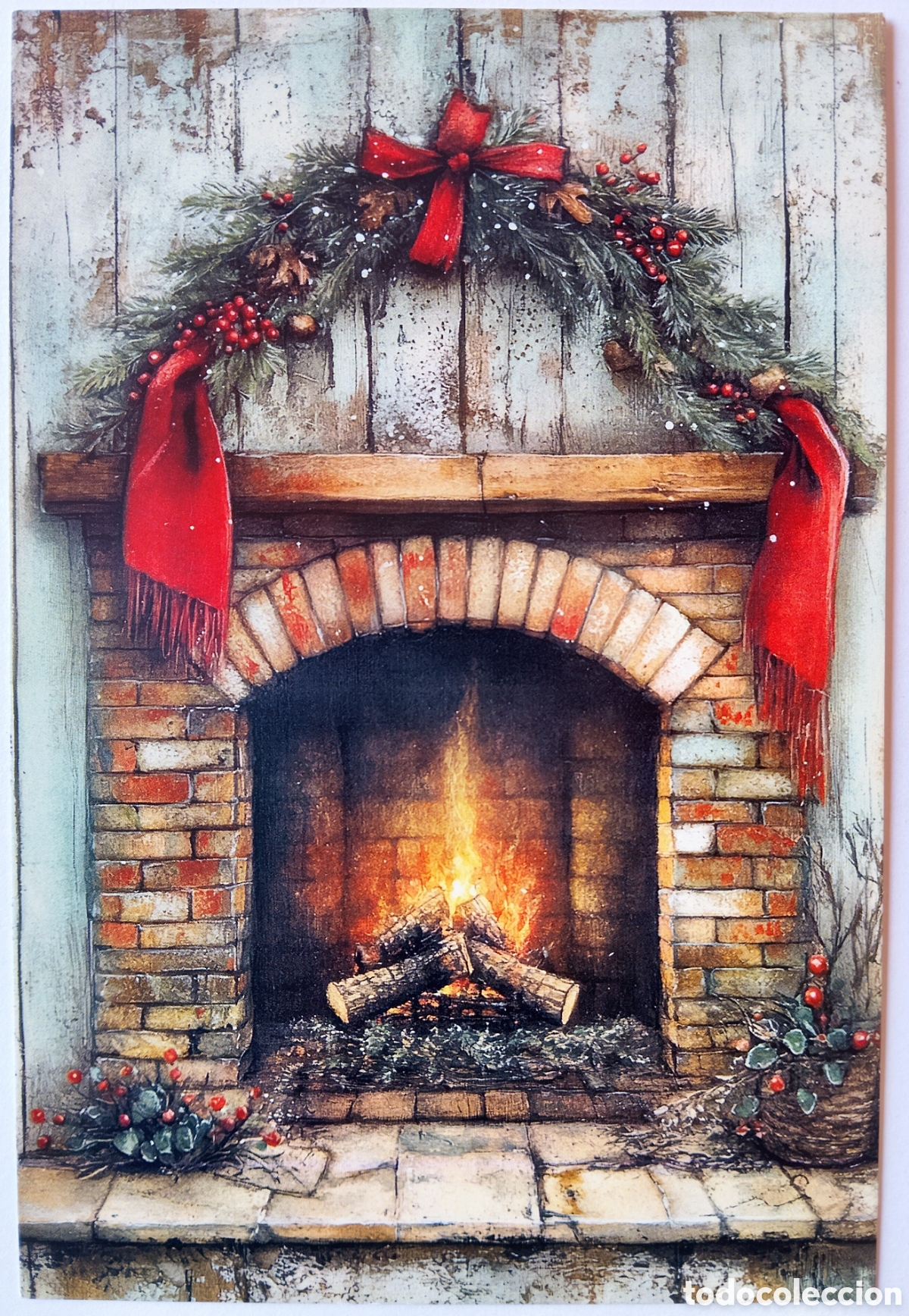 Postales: POSTAL NAVIDAD - ESCENA HOGARE&Ntilde;A CHIMENEA - ESTILO ANTIGUO