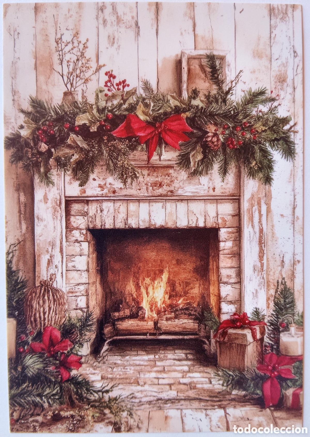 Postales: POSTAL NAVIDAD - ESCENA HOGARE&Ntilde;A CHIMENEA - ESTILO ANTIGUO