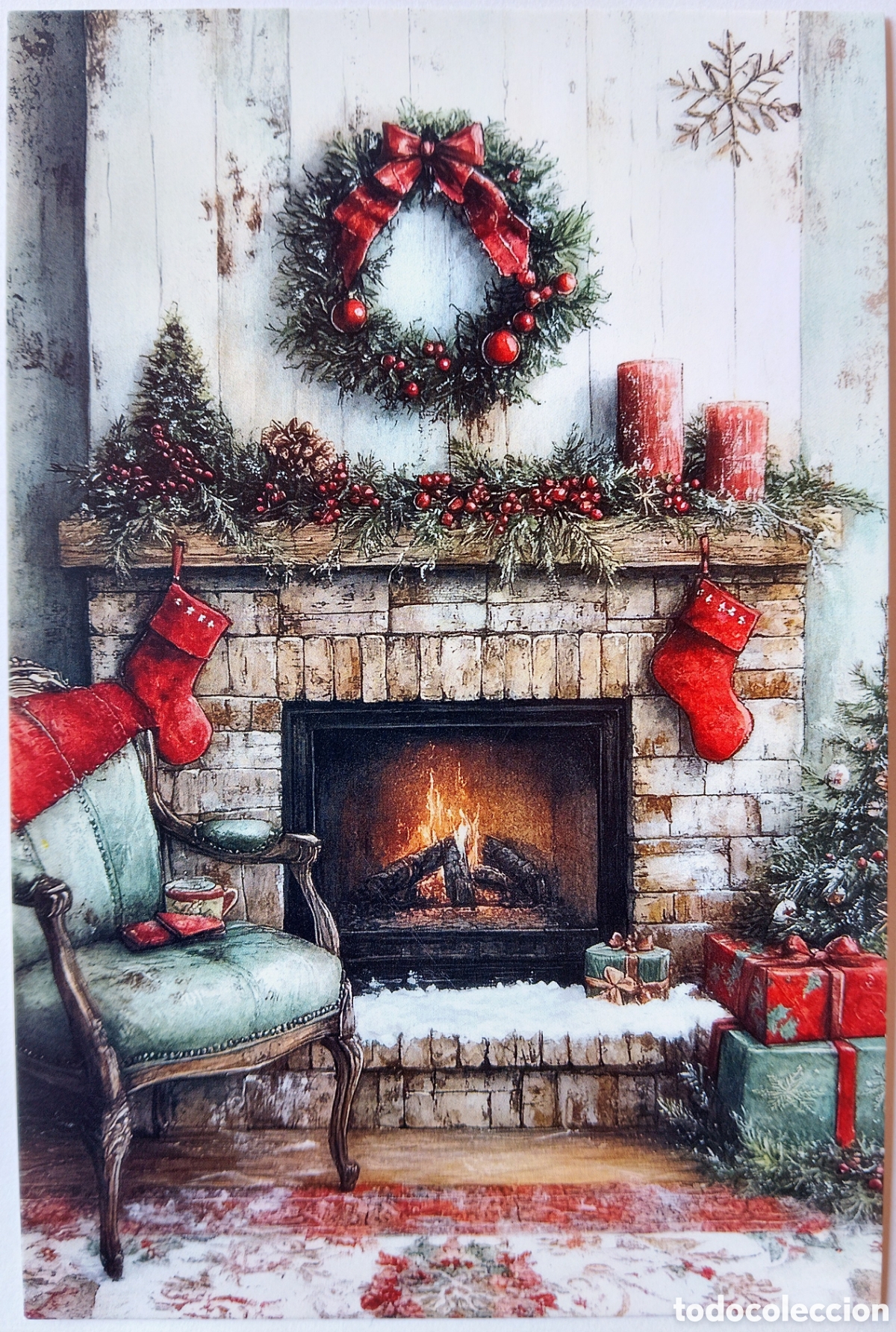 Postales: POSTAL NAVIDAD - ESCENA HOGARE&Ntilde;A CHIMENEA - ESTILO ANTIGUO