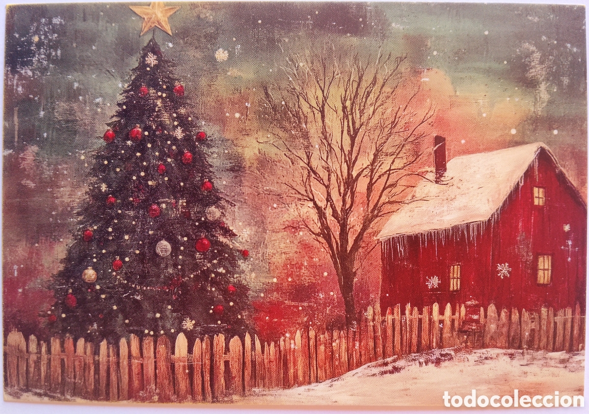 Postales: POSTAL NAVIDAD - &Aacute;RBOL CASA PAISAJE NEVADO - ESTILO ANTIGUO