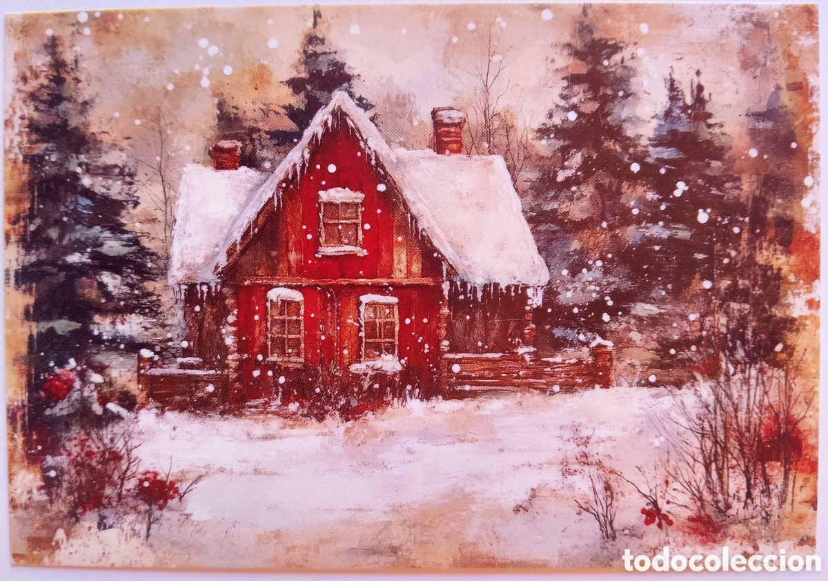 Postales: POSTAL NAVIDAD - CASA PAISAJE NEVADO - ESTILO ANTIGUO
