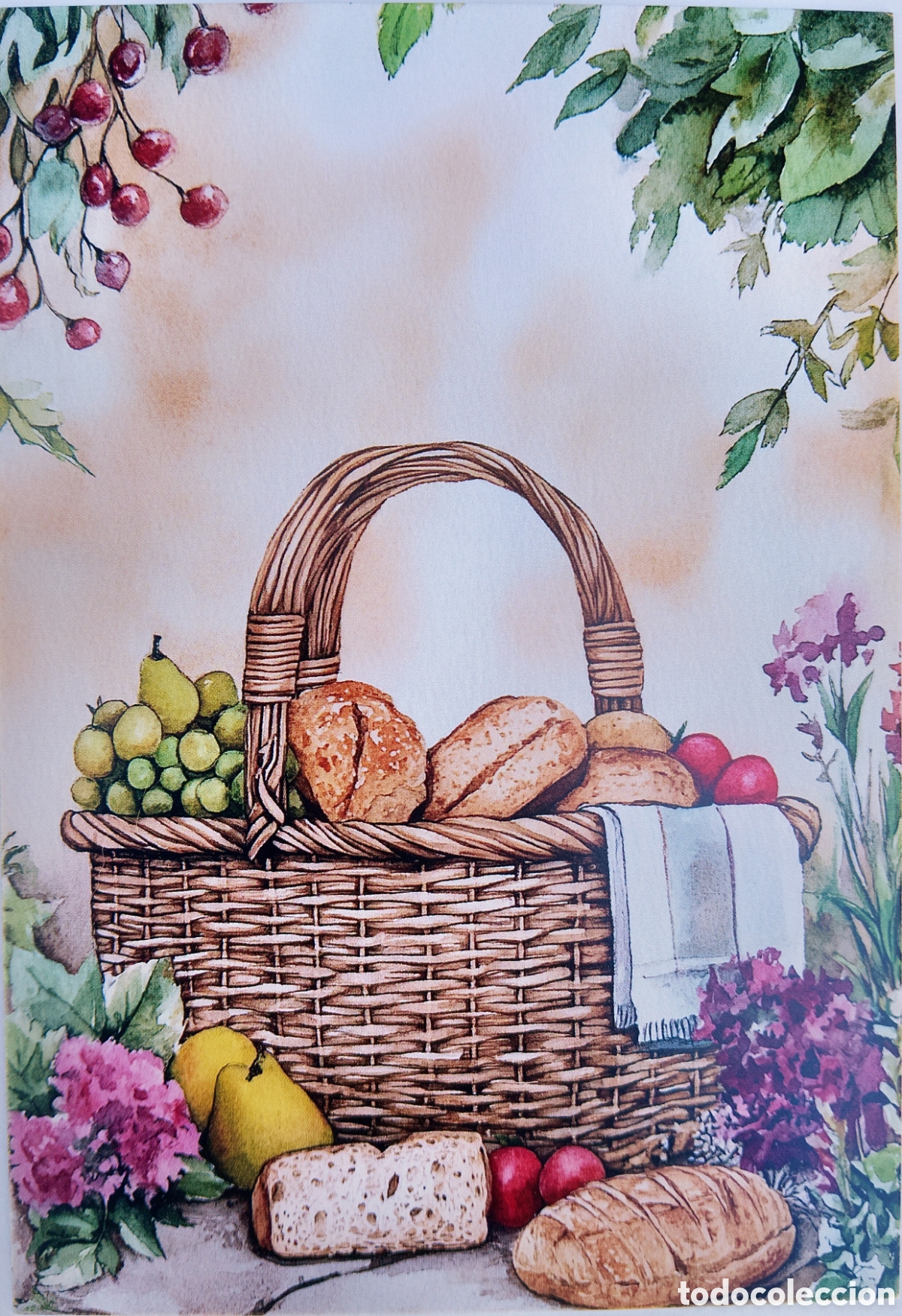 Postales: POSTAL NAVIDAD - DETALLE CESTA FRUTAS PAN - ESTILO ANTIGUO