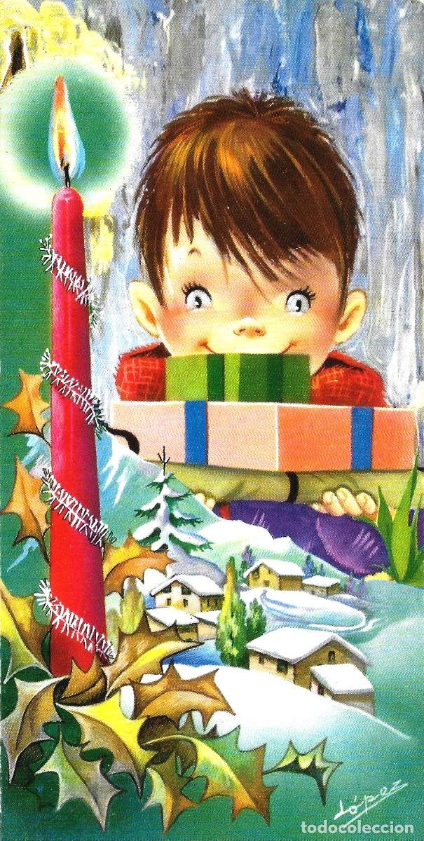 Postales: 7327P - L&Oacute;PEZ - VELA NAVIDE&Ntilde;A, REGALOS, NI&Ntilde;O -EDICIONES BV 1025.G-2 - DIPTICA 16X8 CM