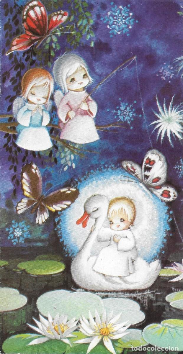 Postales: 7329P - LURIA - ANGELITOS- MARIPOSAS, CISNE -EDICIONES ORTIZ X373- DIPTICA 13X8,5 CM - DATA 1977