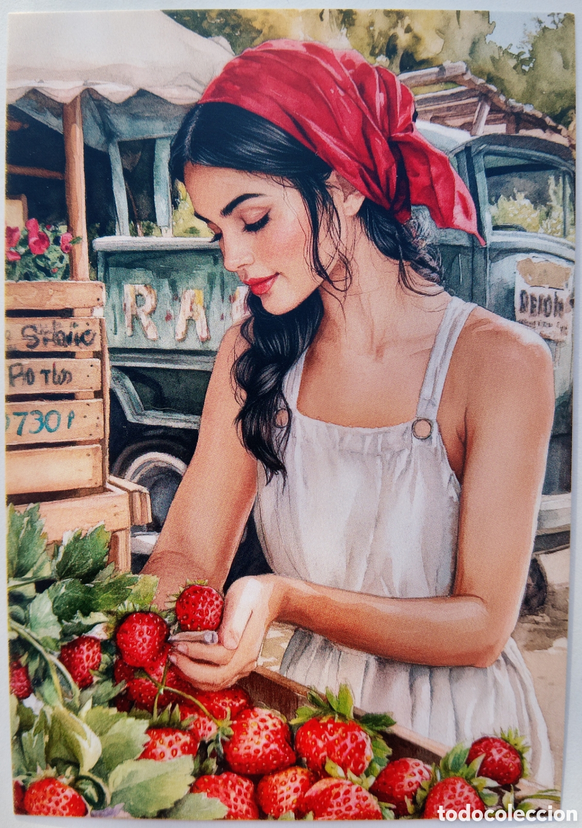 Postales: POSTAL NAVIDAD - CHICA MERCADO FRESAS - ESTILO ANTIGUO