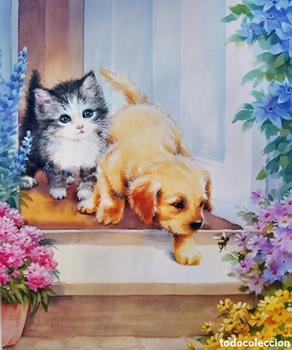 Postales: FELICITACI&Oacute;N NAVIDAD - PERRITO GATITO ABEJA FLORES