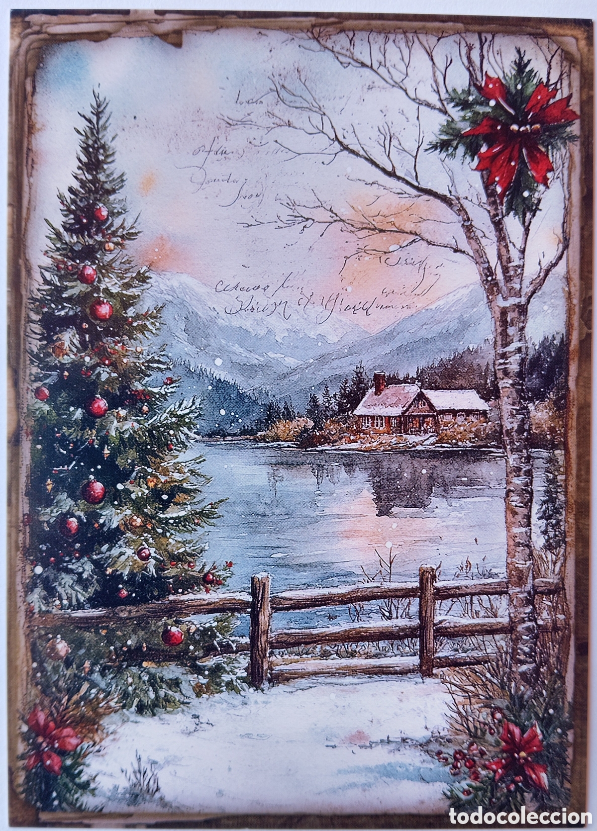 Postales: POSTAL NAVIDAD - PAISAJE NEVADO LAGO - ESTILO ANTIGUO