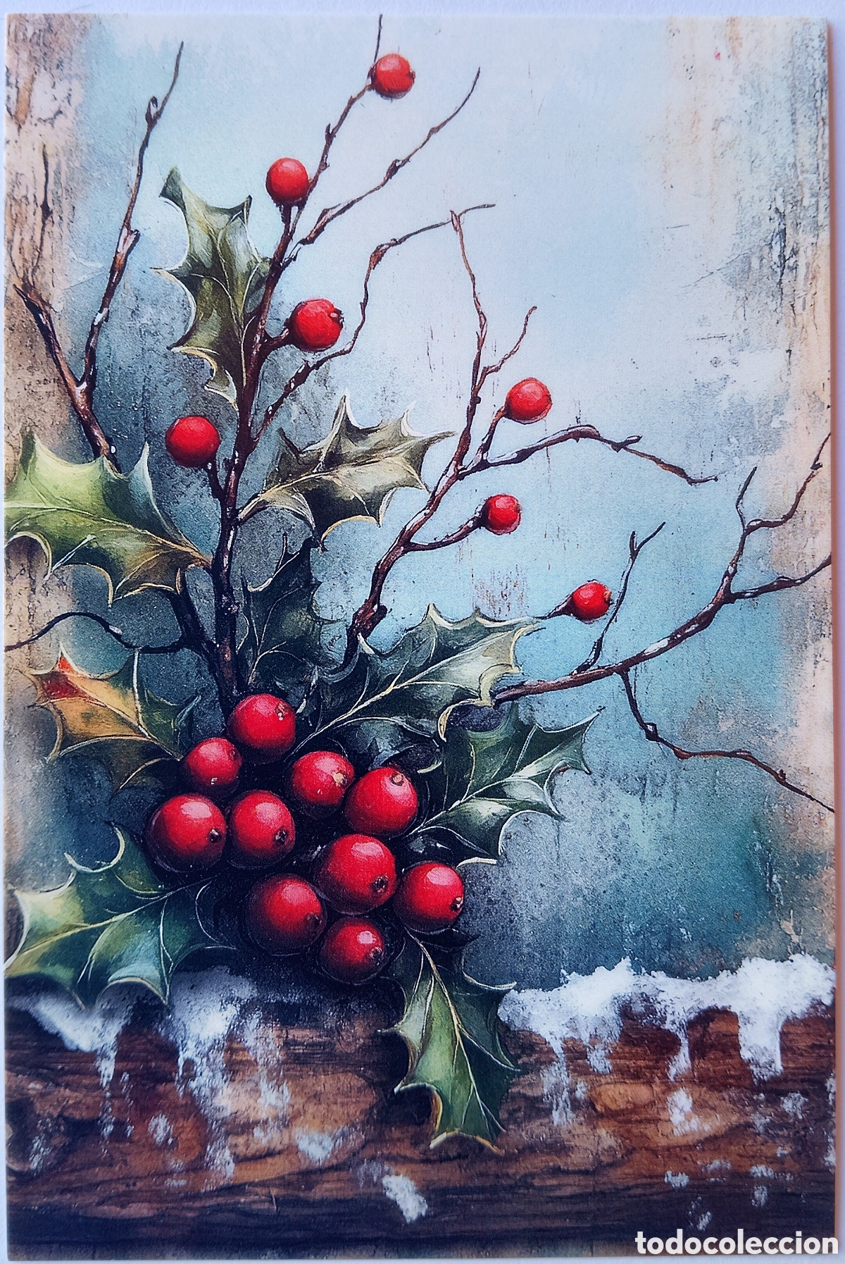 Postales: POSTAL NAVIDAD - DETALLE ACEBO PAISAJE NEVADO - ESTILO ANTIGUO
