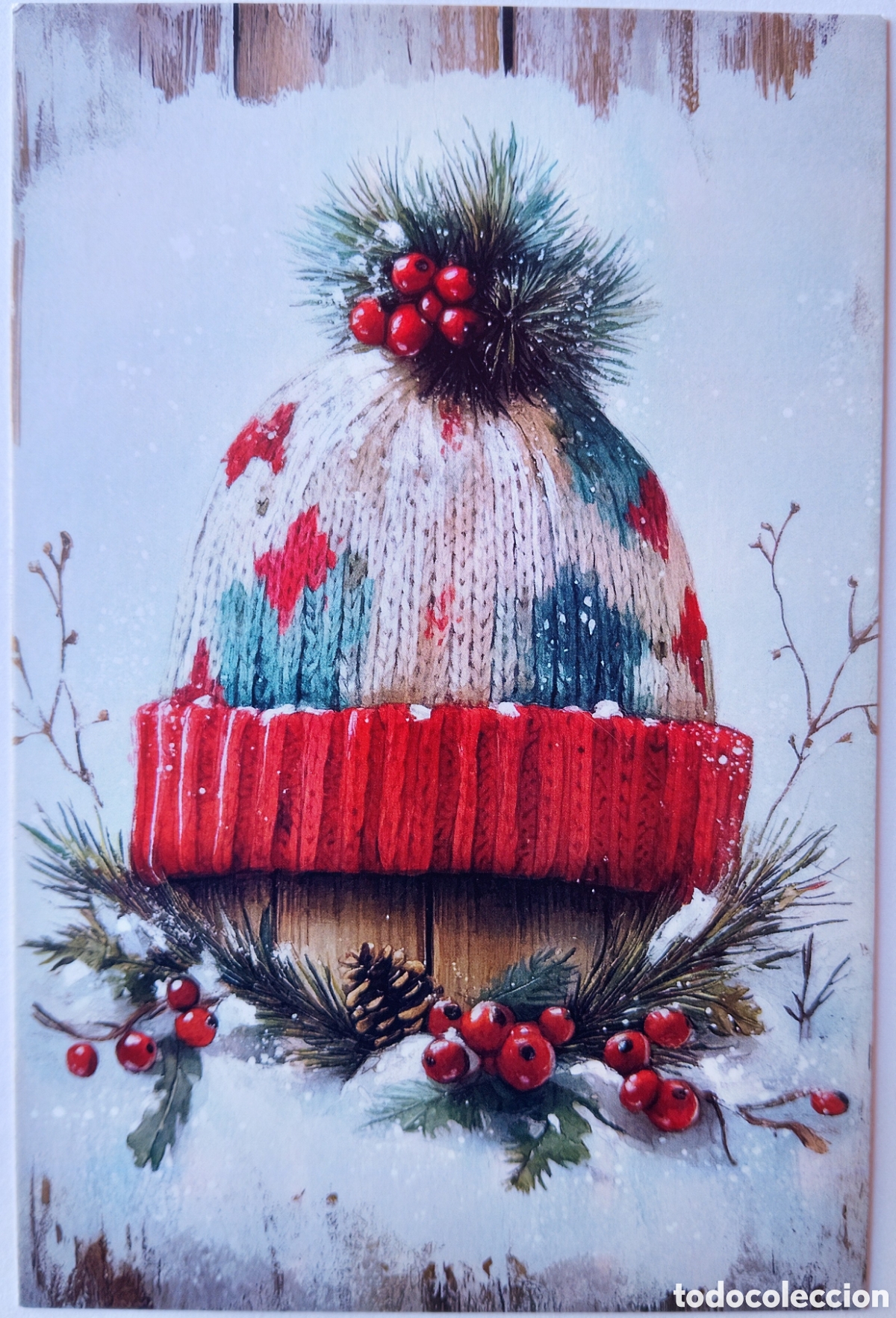 Postales: POSTAL NAVIDAD - DETALLE GORRO LANA ADORNOS PAISAJE NEVADO - ESTILO ANTIGUO