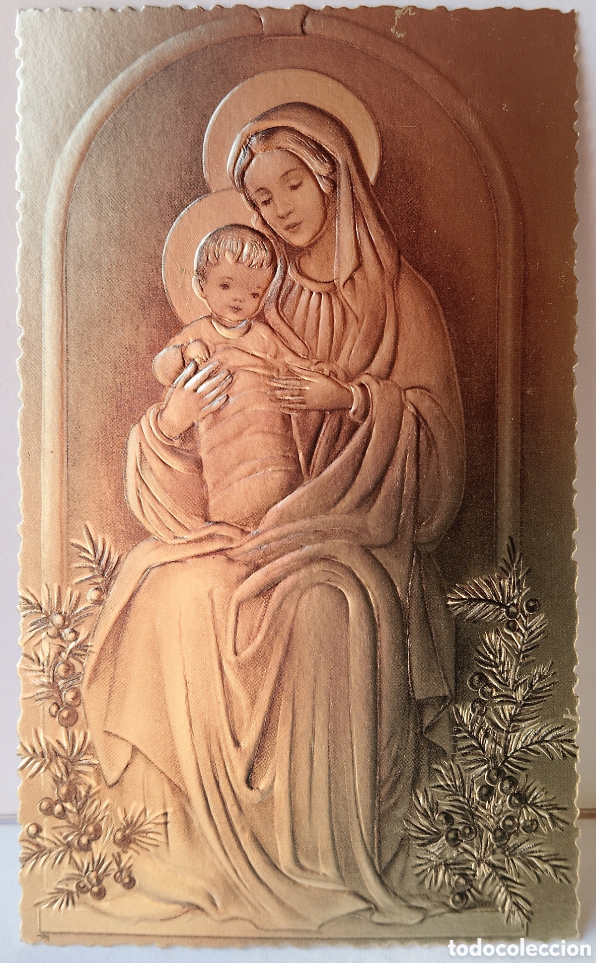 Postales: FELICITACI&Oacute;N NAVIDAD METALIZADA RELIEVE ANTIGUA - VIRGEN NI&Ntilde;O