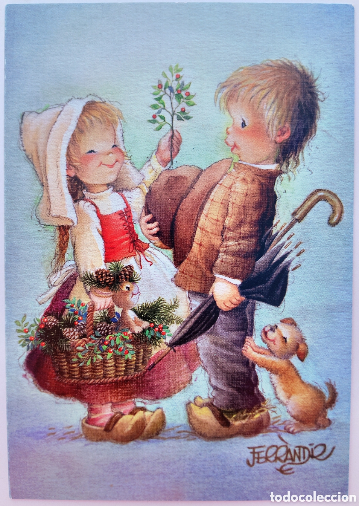 Postales: FELICITACI&Oacute;N NAVIDAD - FERR&Aacute;NDIZ - EDICIONES MEMORY - NI&Ntilde;OS MU&Eacute;RDAGO PERRITO CONEJITO