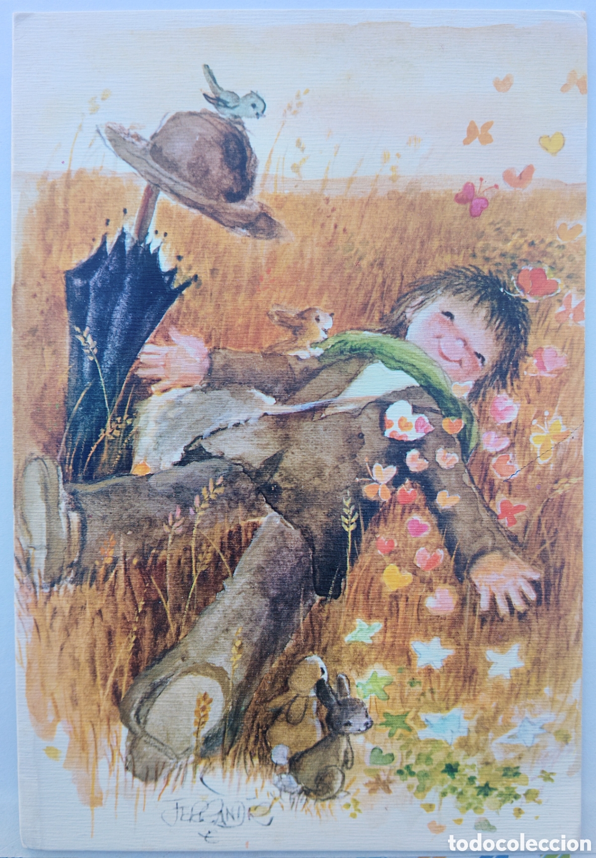 Postales: FELICITACI&Oacute;N NAVIDAD - FERR&Aacute;NDIZ - EDICIONES SUBI - NI&Ntilde;O CONEJITOS CAMPO
